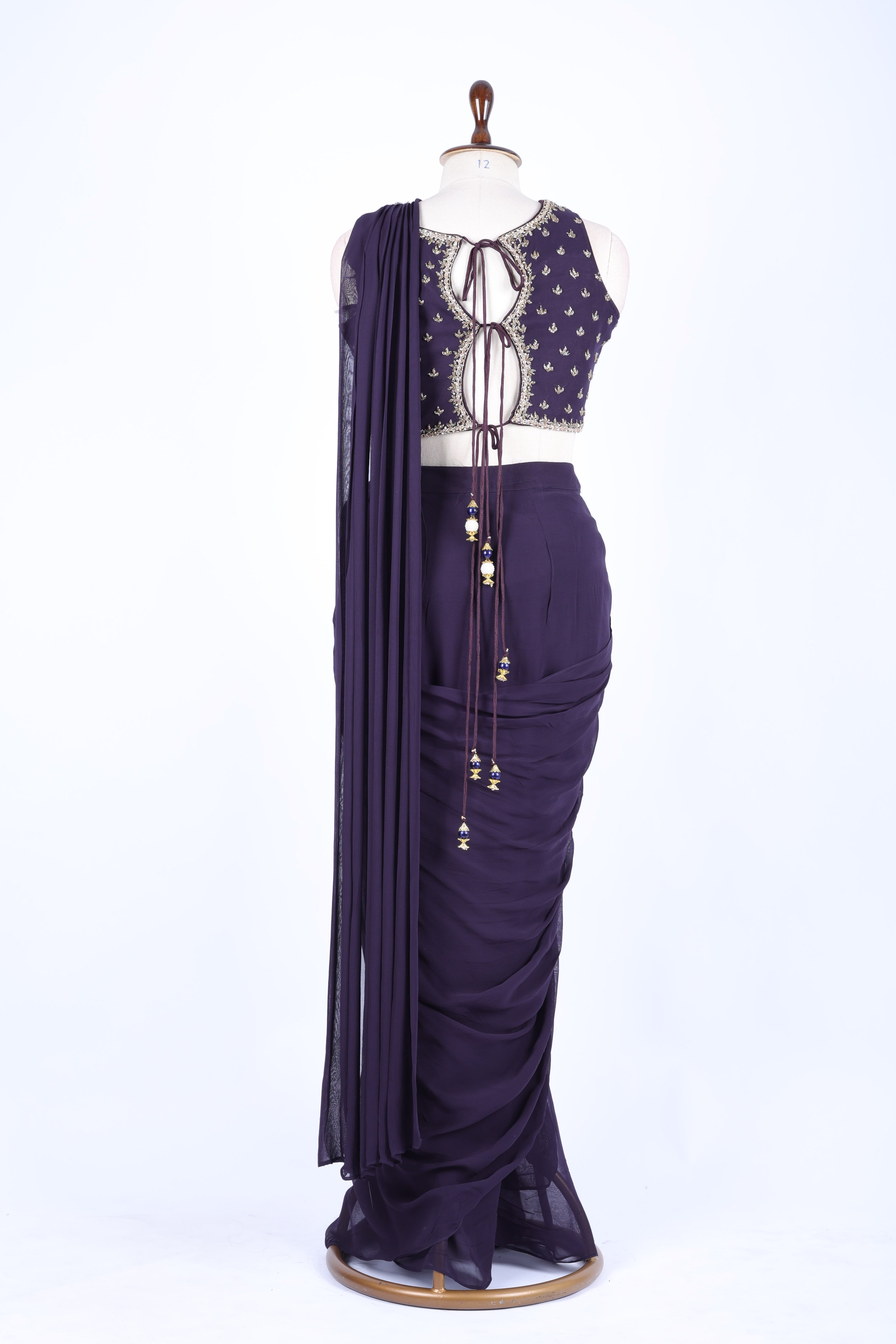 Emerald green pre-draped saree set