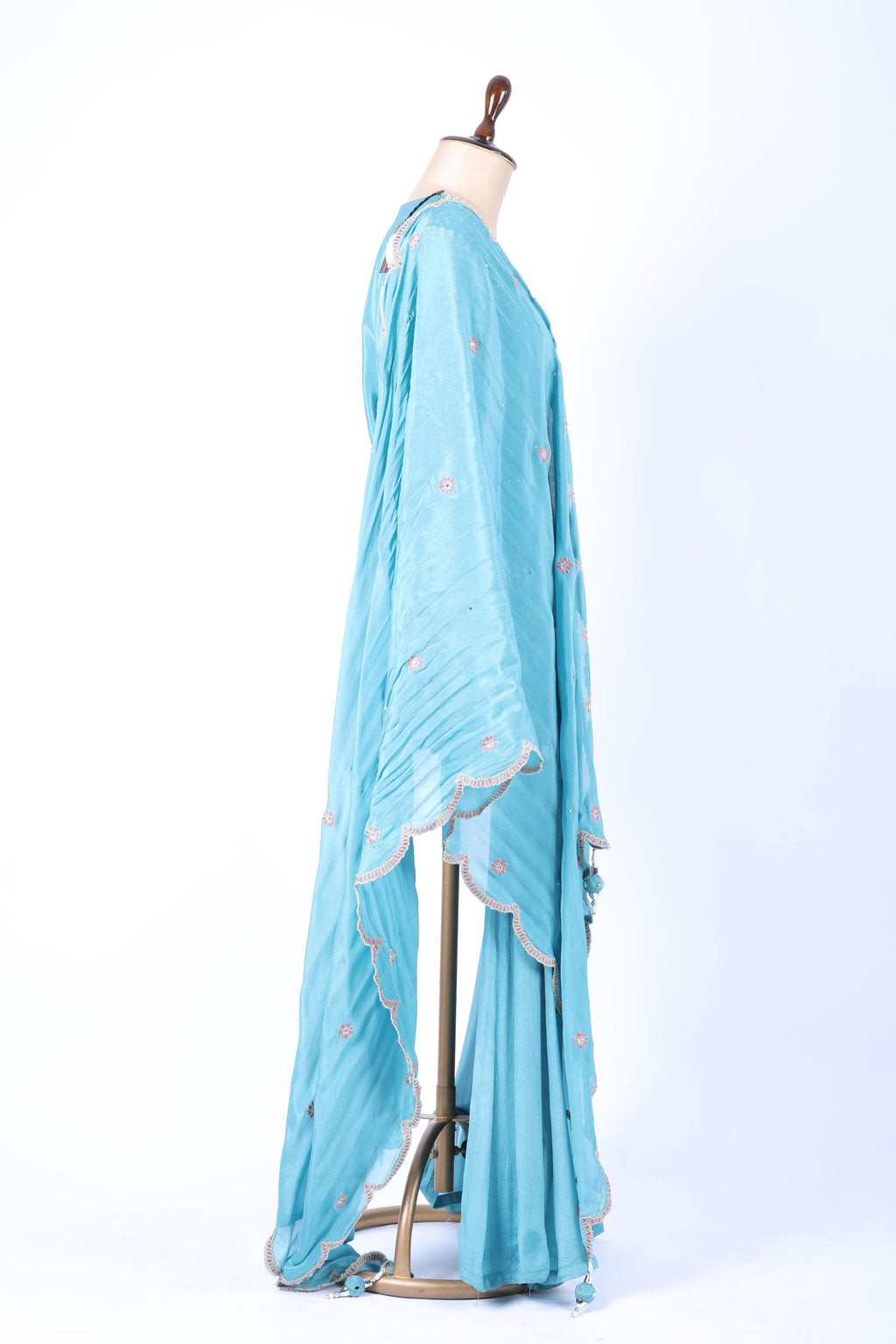 Aqua blue embroidered straight set