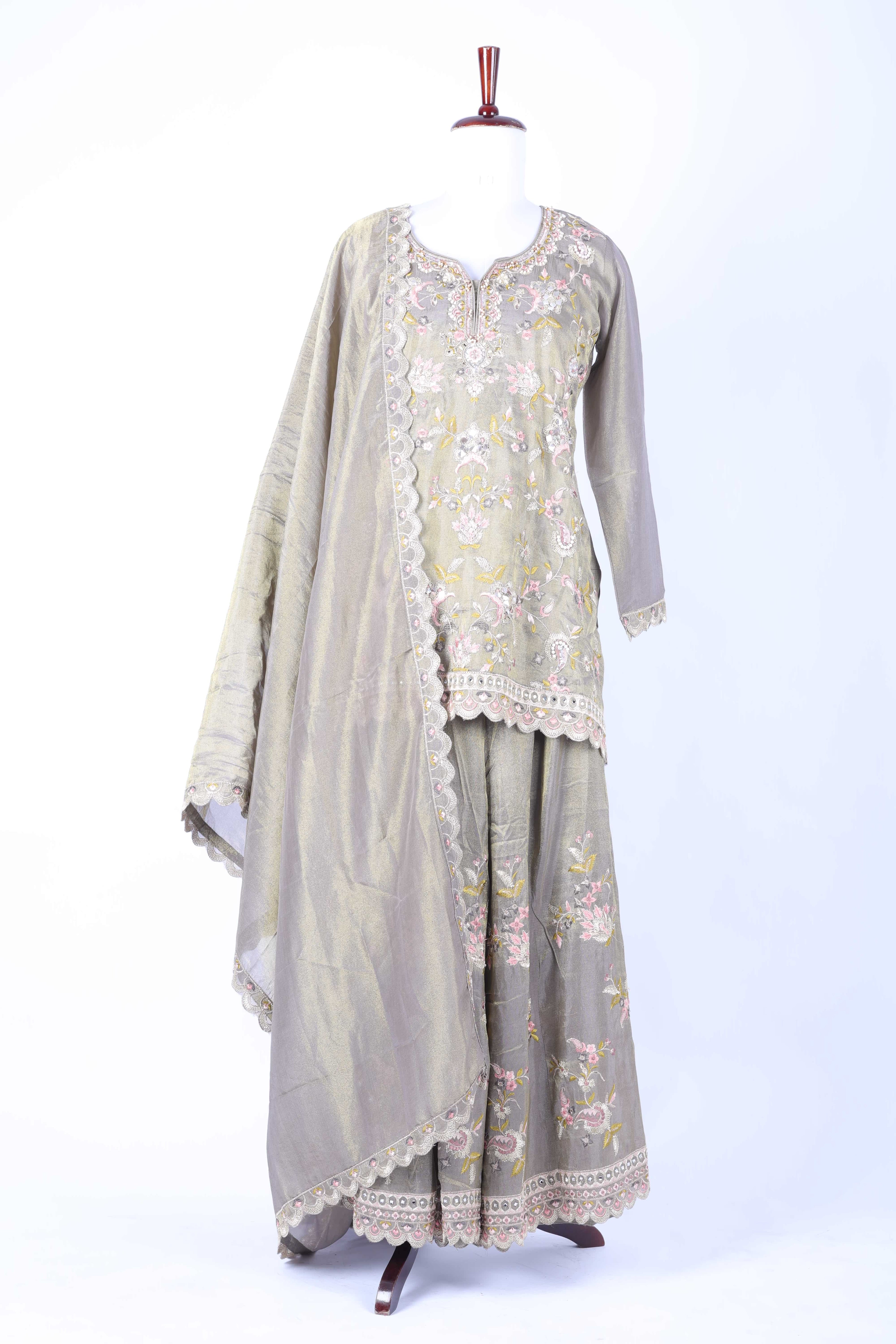 Olive green embroidered straight set