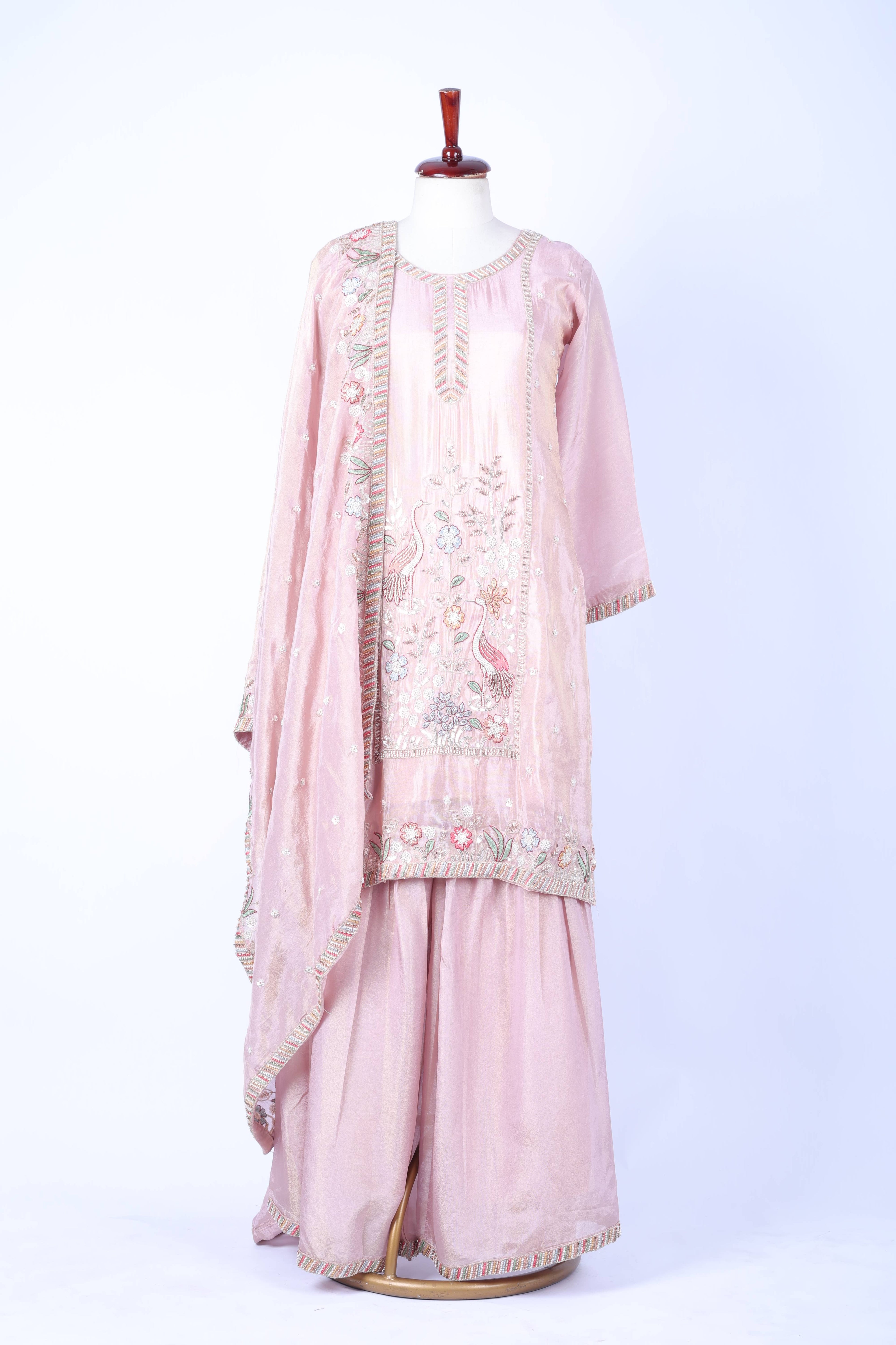 Blush pink embroidered straight set