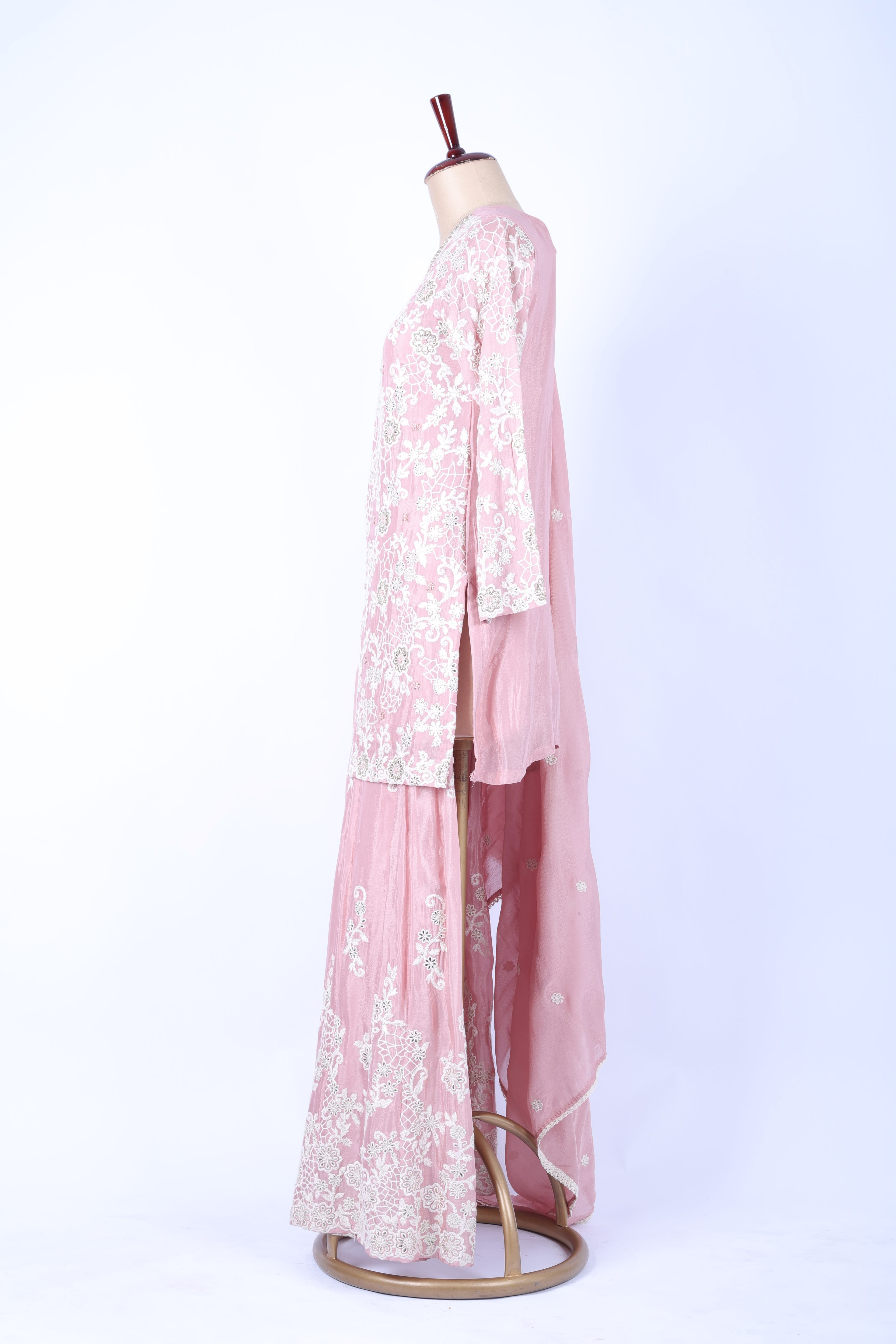 Pastel pink embroidered straight set