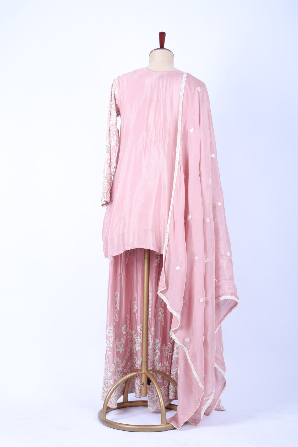 Pastel pink embroidered straight set