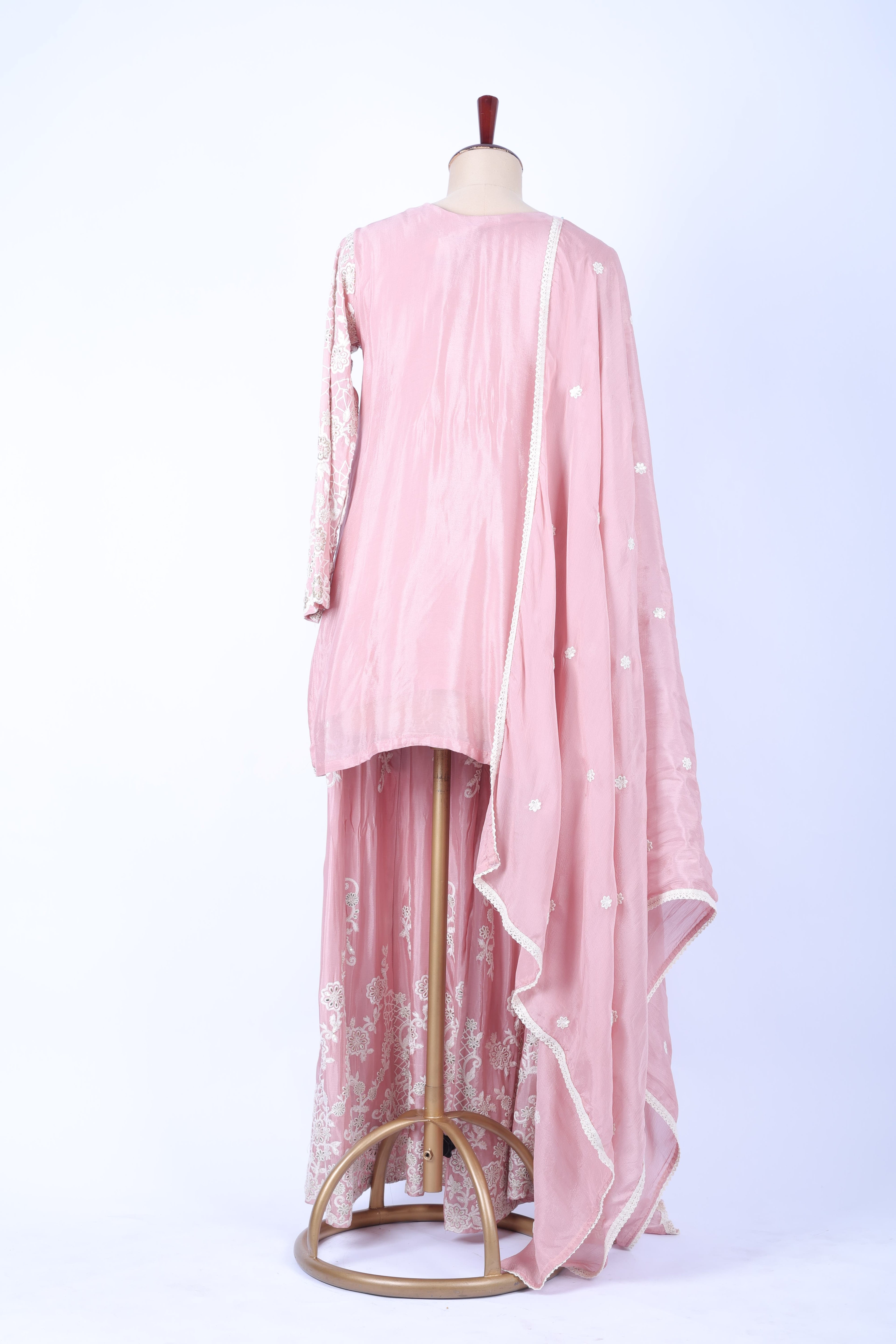 Pastel pink embroidered straight set