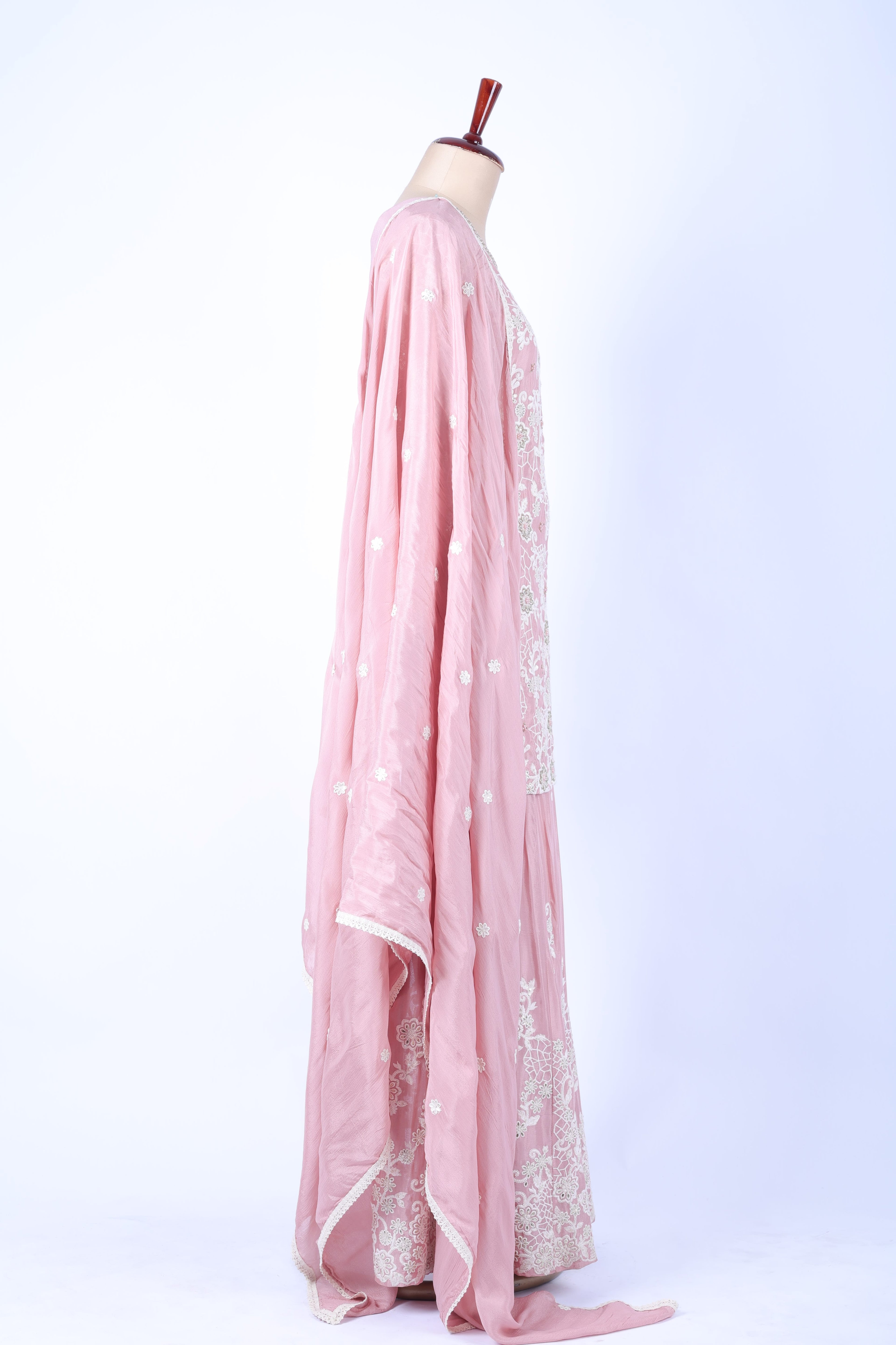 Pastel pink embroidered straight set