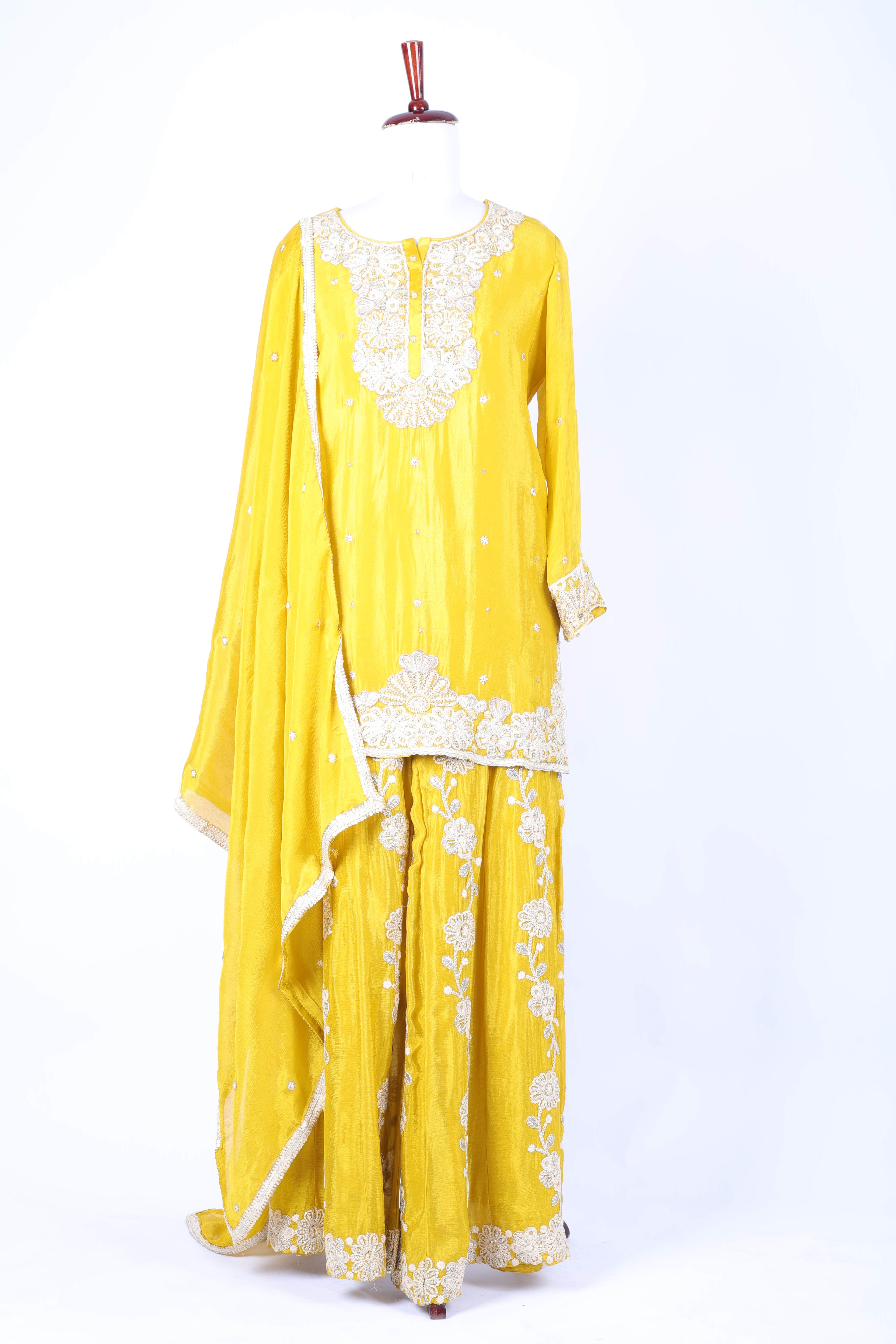 Mustard yellow embroidered straight set