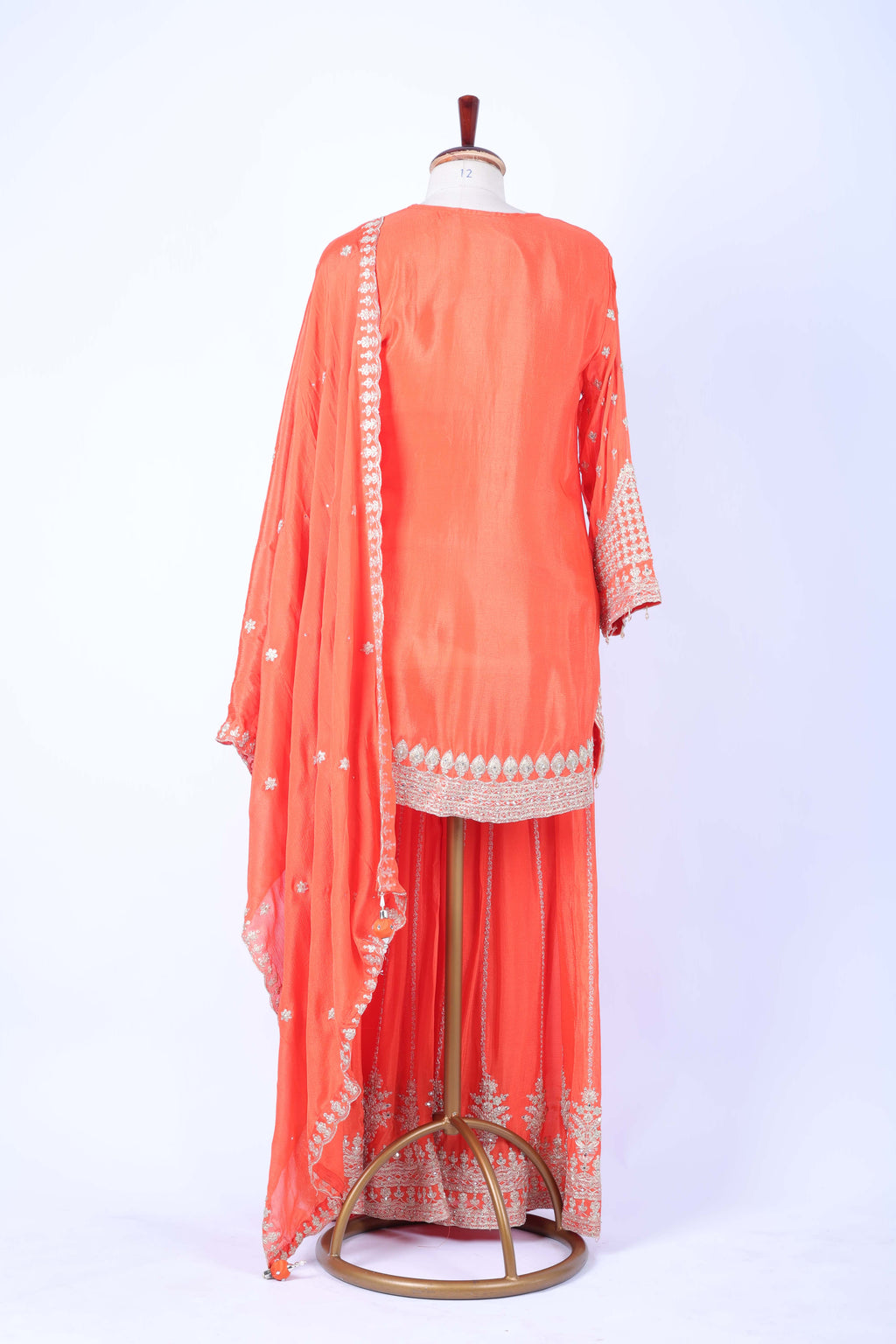 Peach orange embroidered straight set