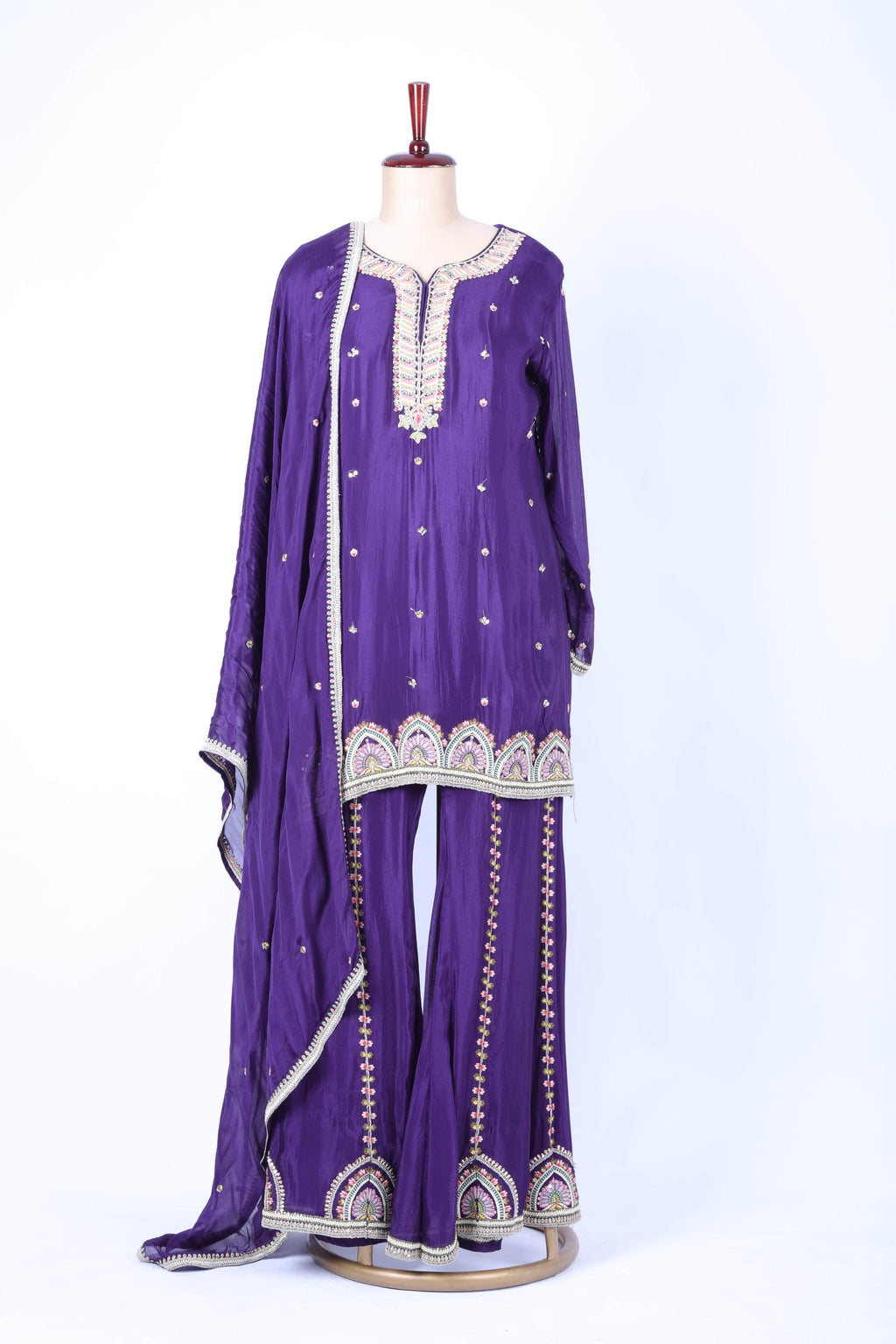 Royal purple embroidered straight set,