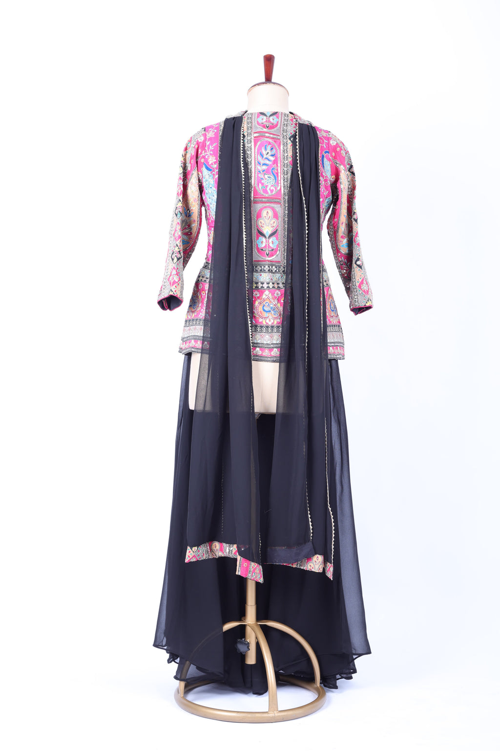 Black and pink embroidered jacket set