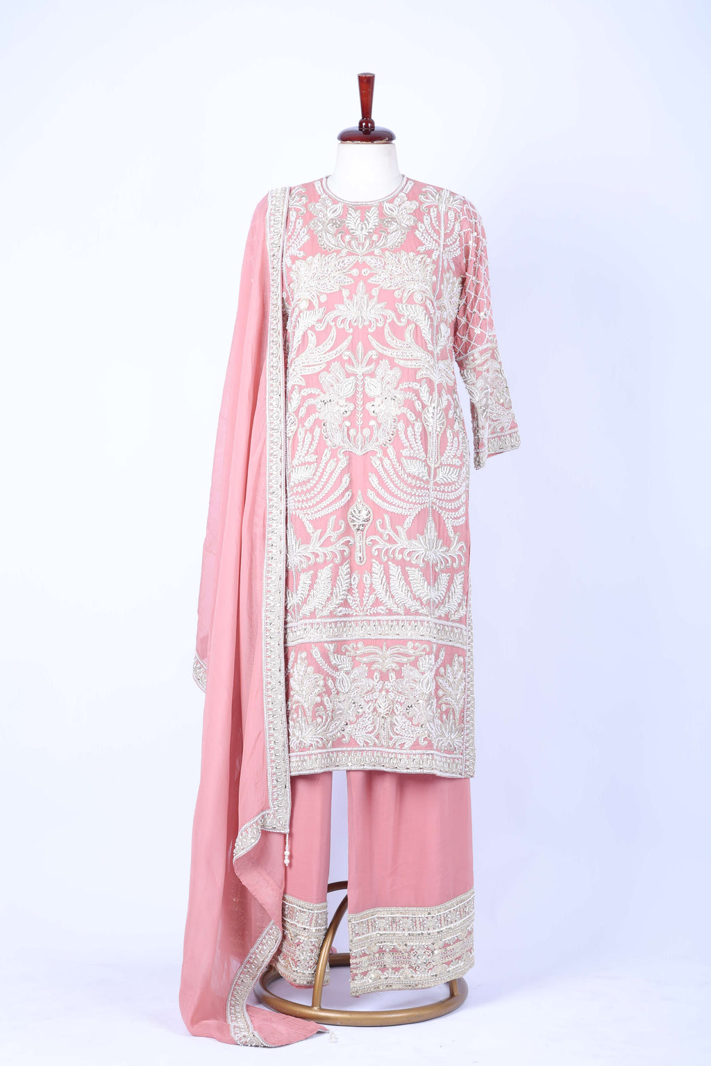 Dusty pink embroidered straight set