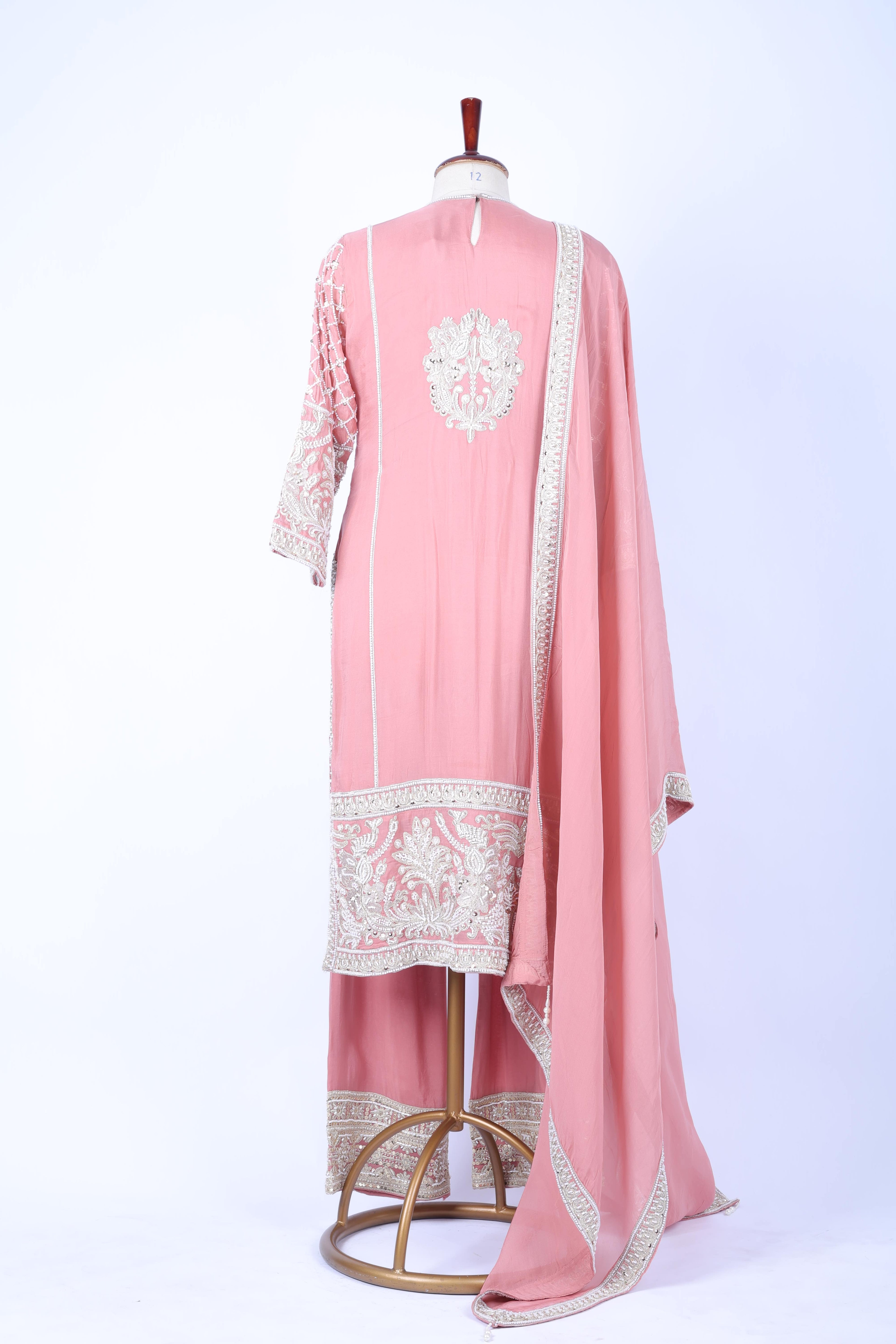Dusty pink embroidered straight set