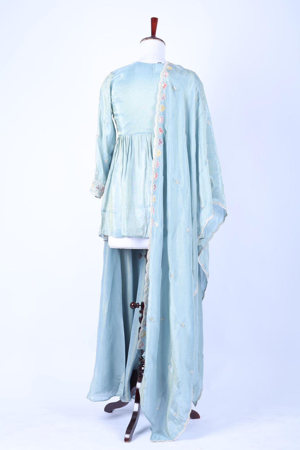 Powder blue embroidered peplum set