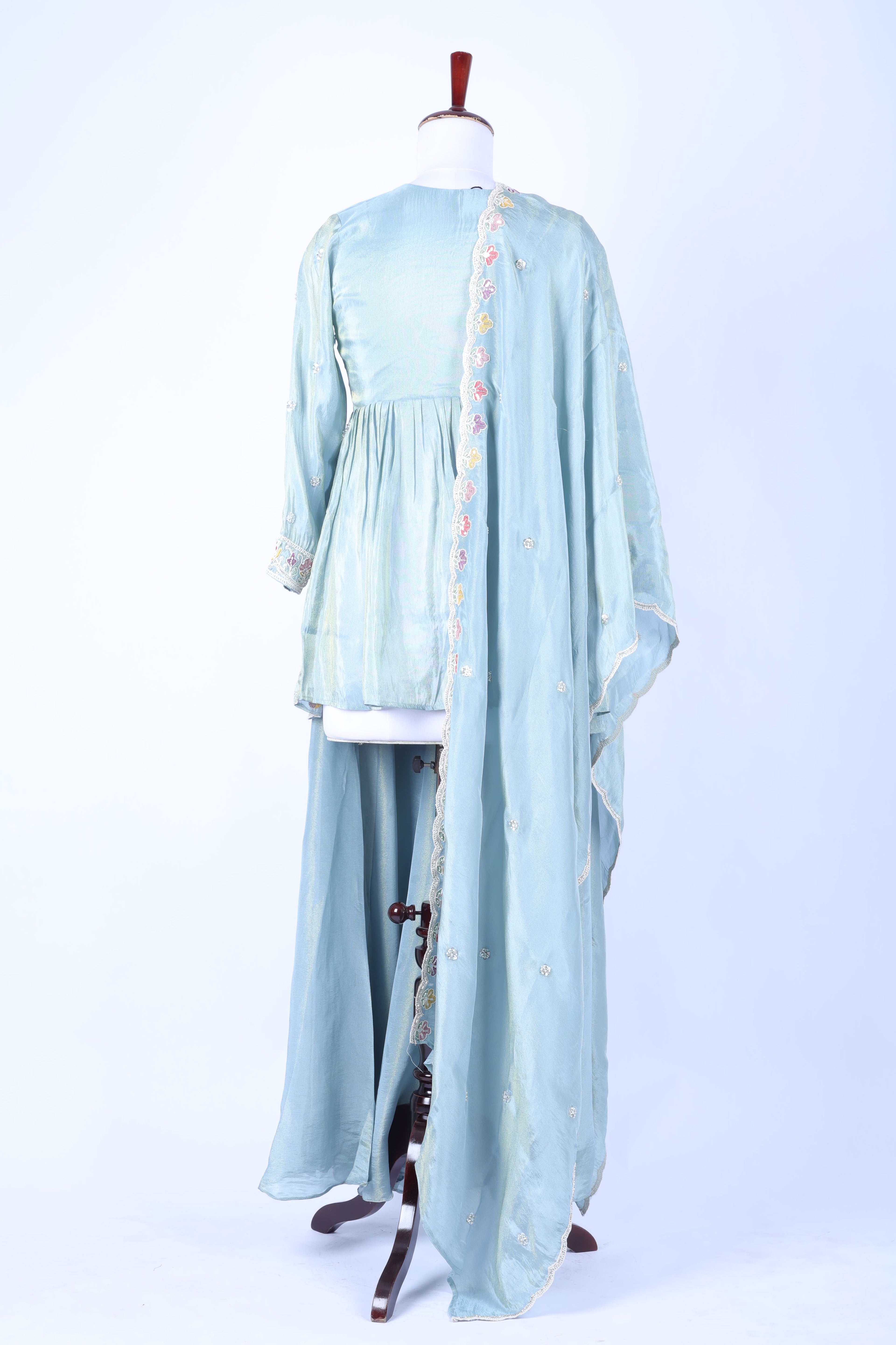 Powder blue embroidered peplum set