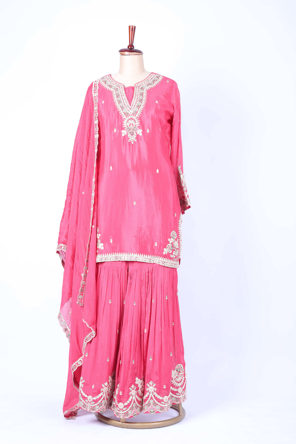 Rose pink embroidered sharara set