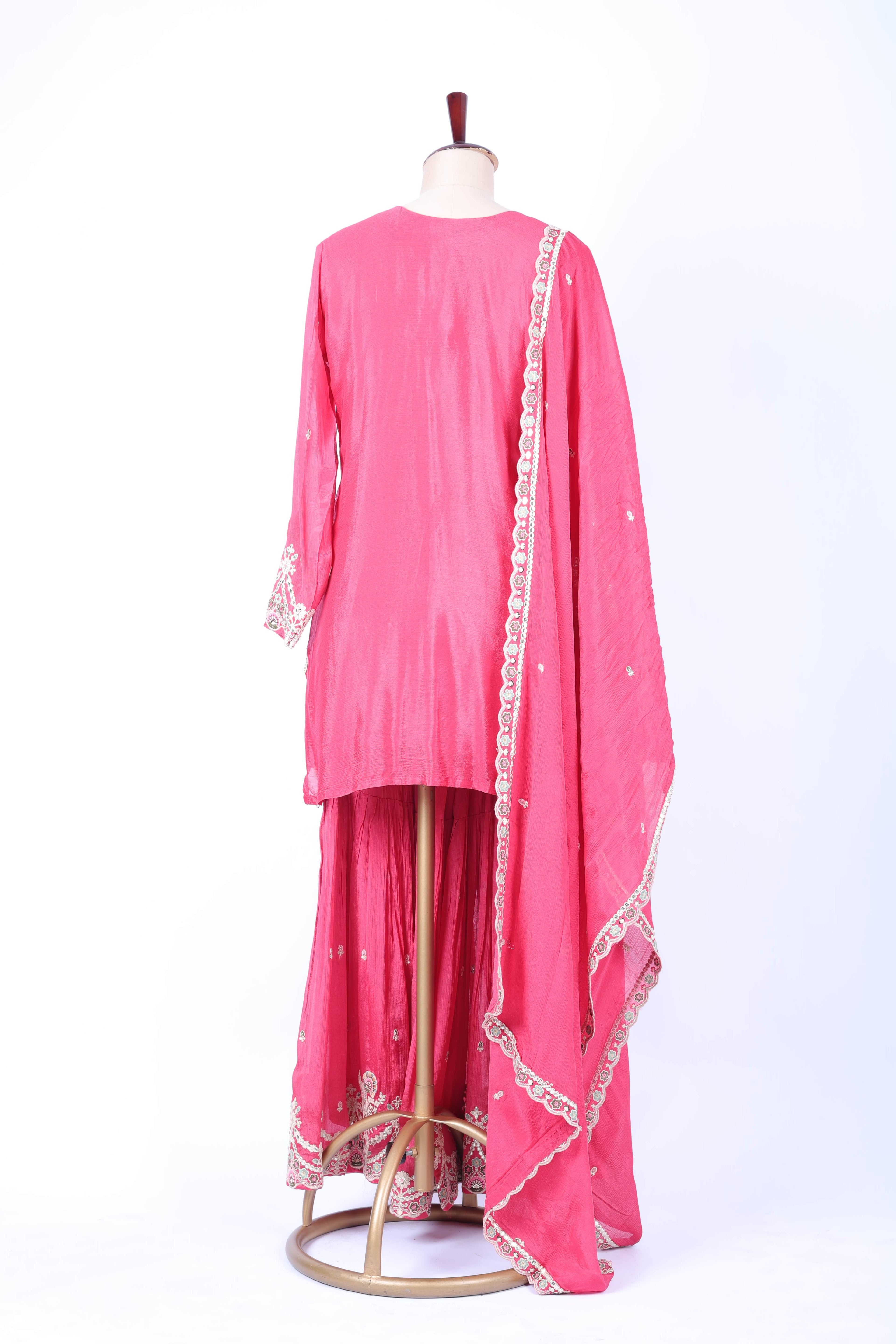 Rose pink embroidered sharara set