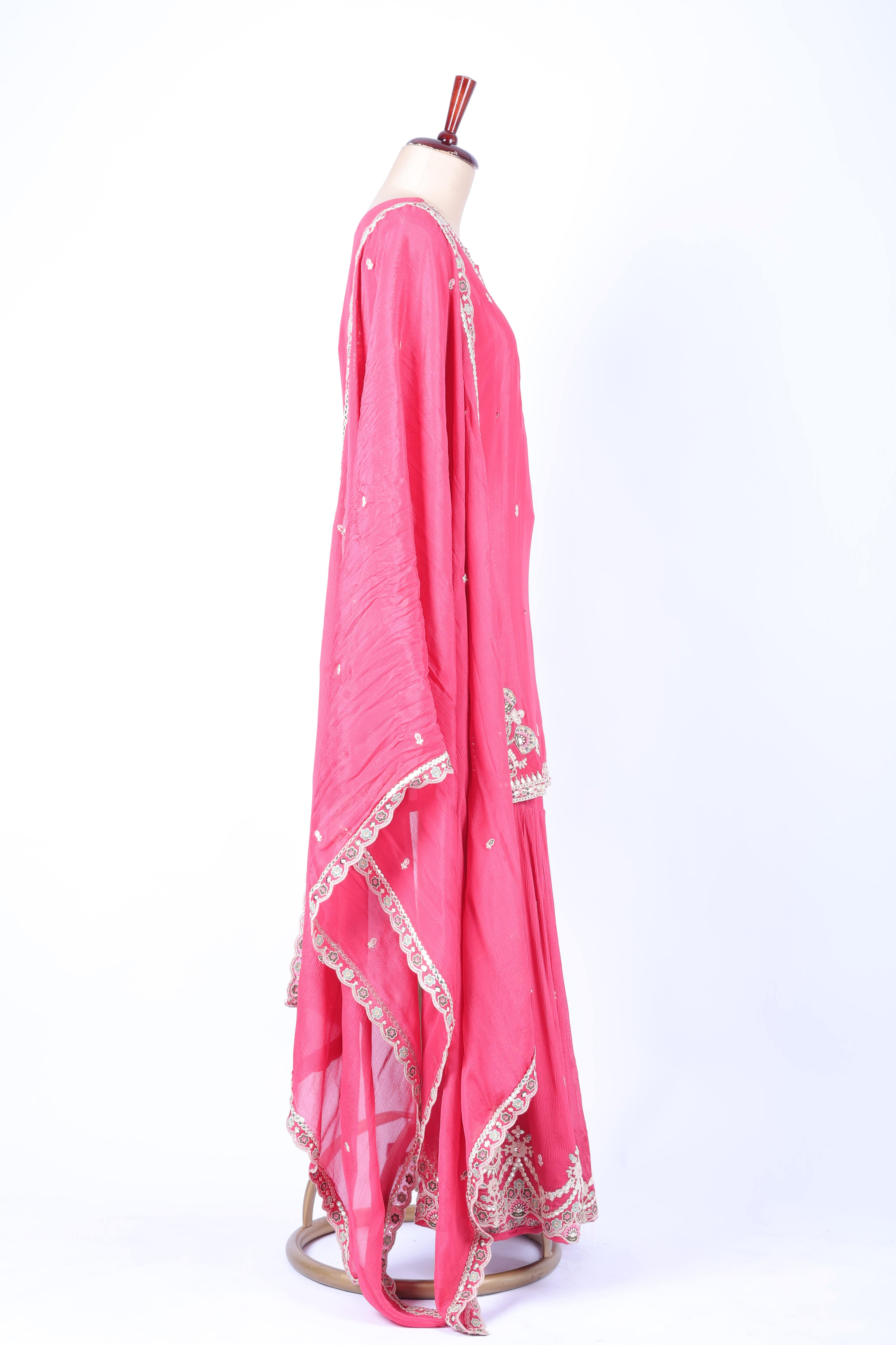 Rose pink embroidered sharara set