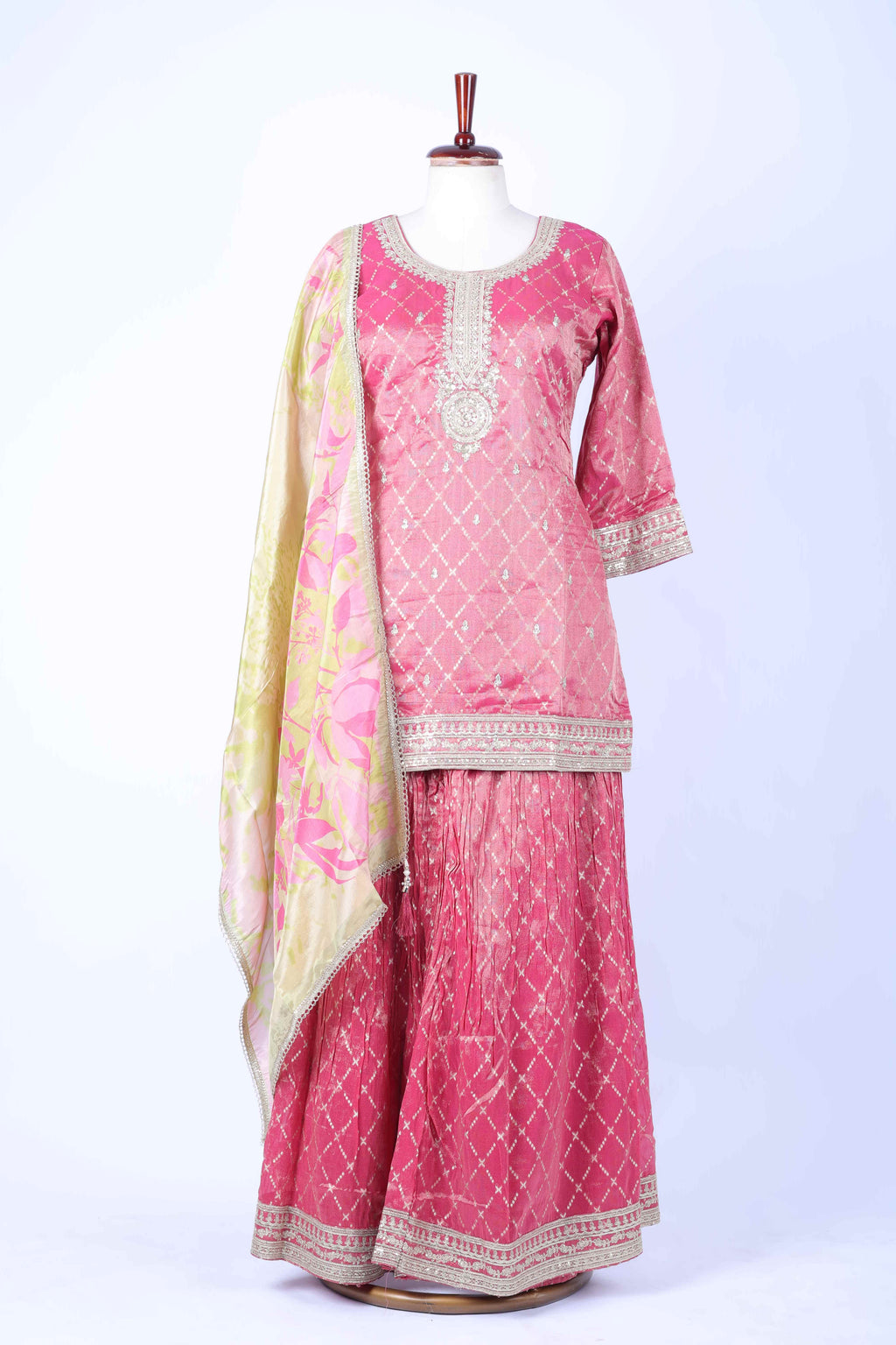 Rose pink embroidered sharara set