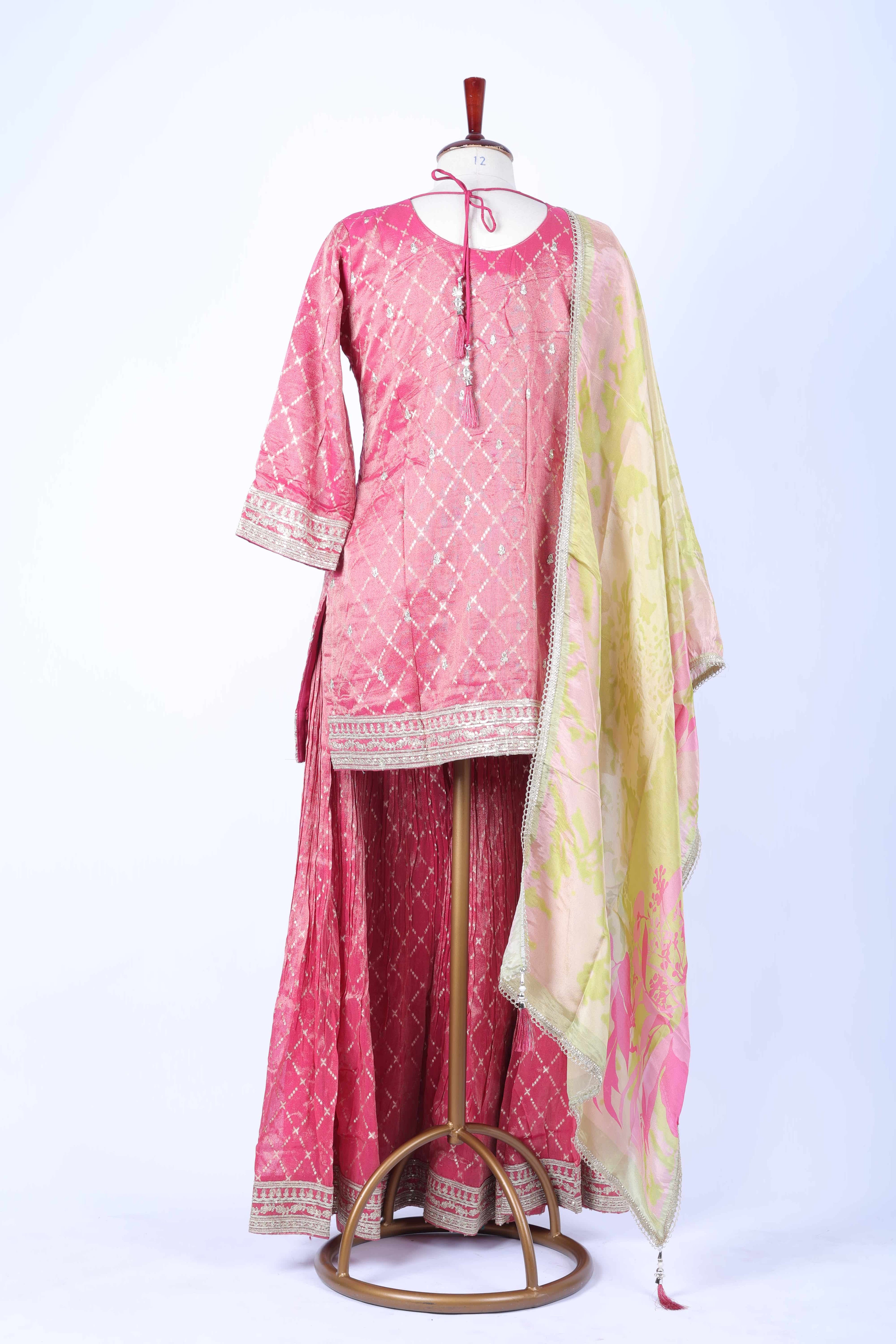 Rose pink embroidered sharara set
