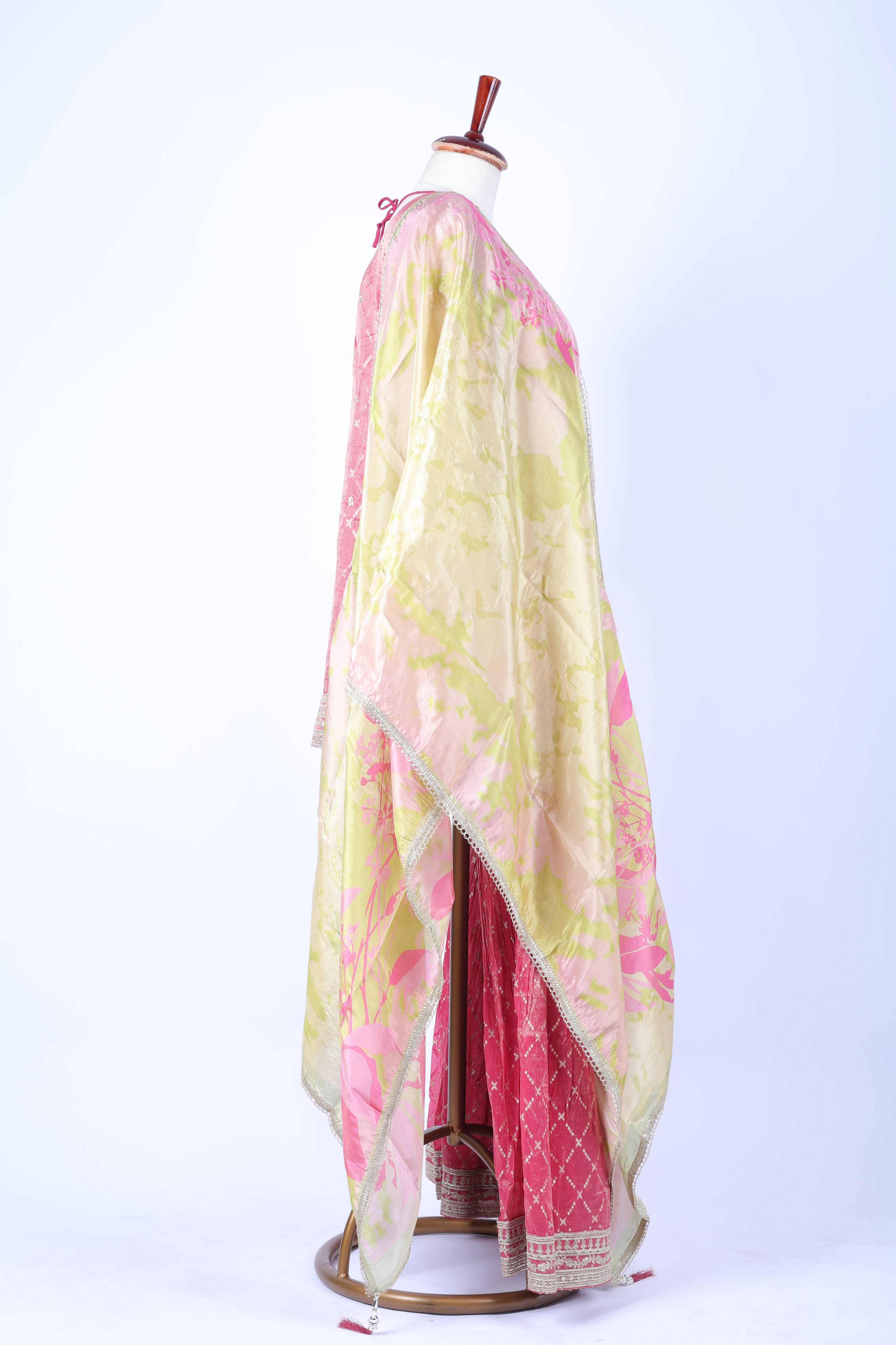 Rose pink embroidered sharara set