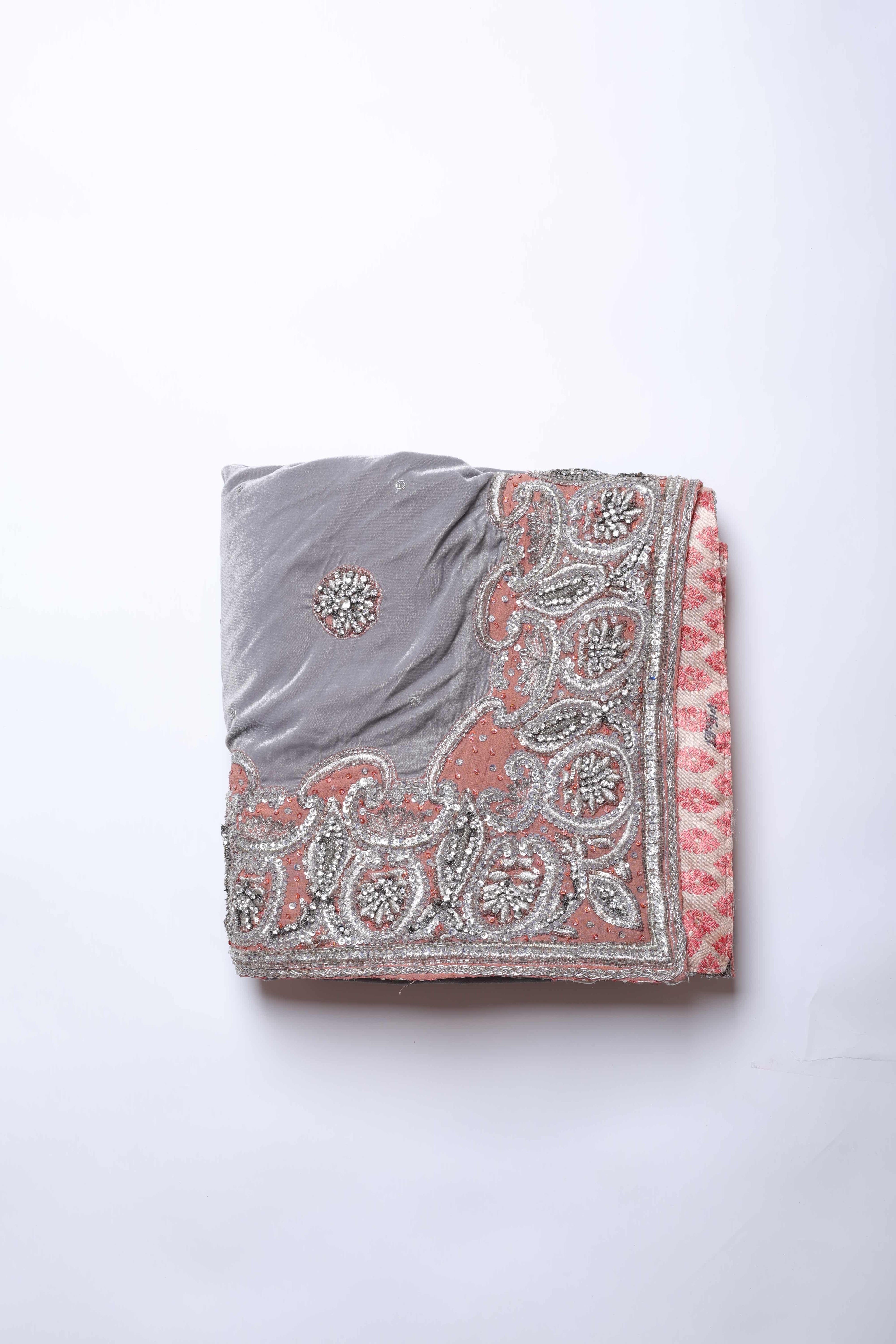 Smoky Grey Velvet Embroidered Dupatta