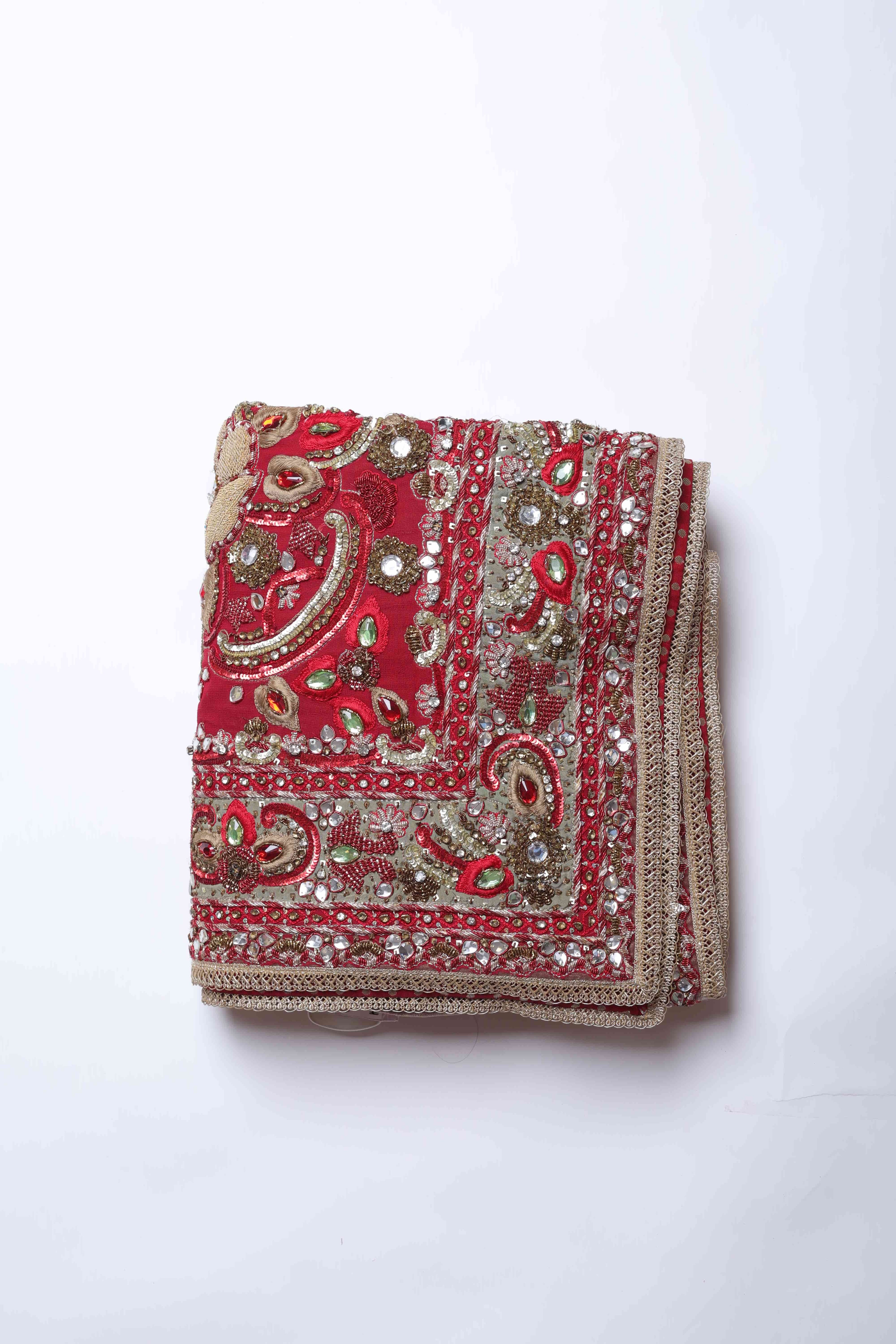 Rosewood Velvet Embroidered Dupatta