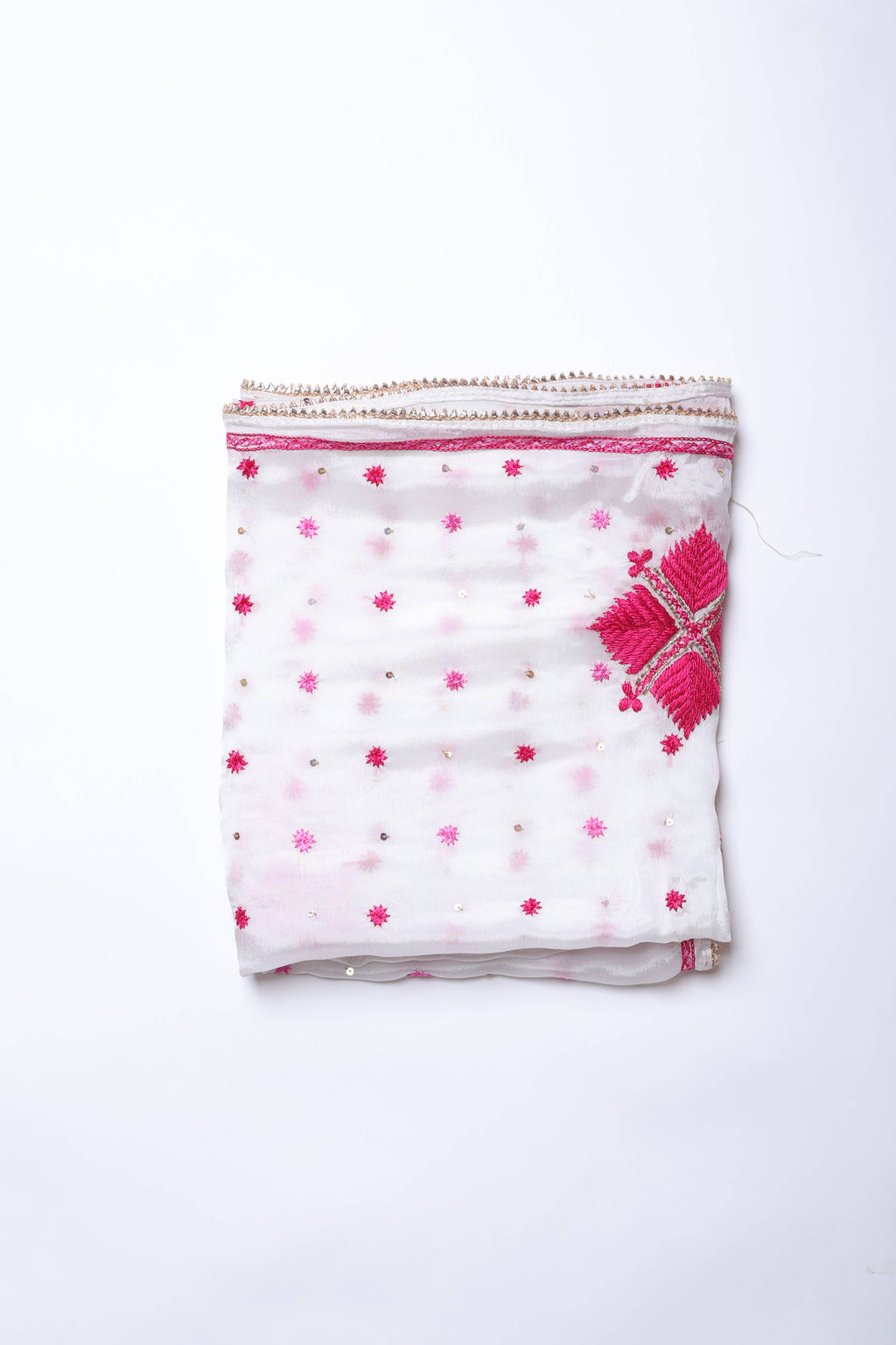 White and Pink Embroidered Dupatta