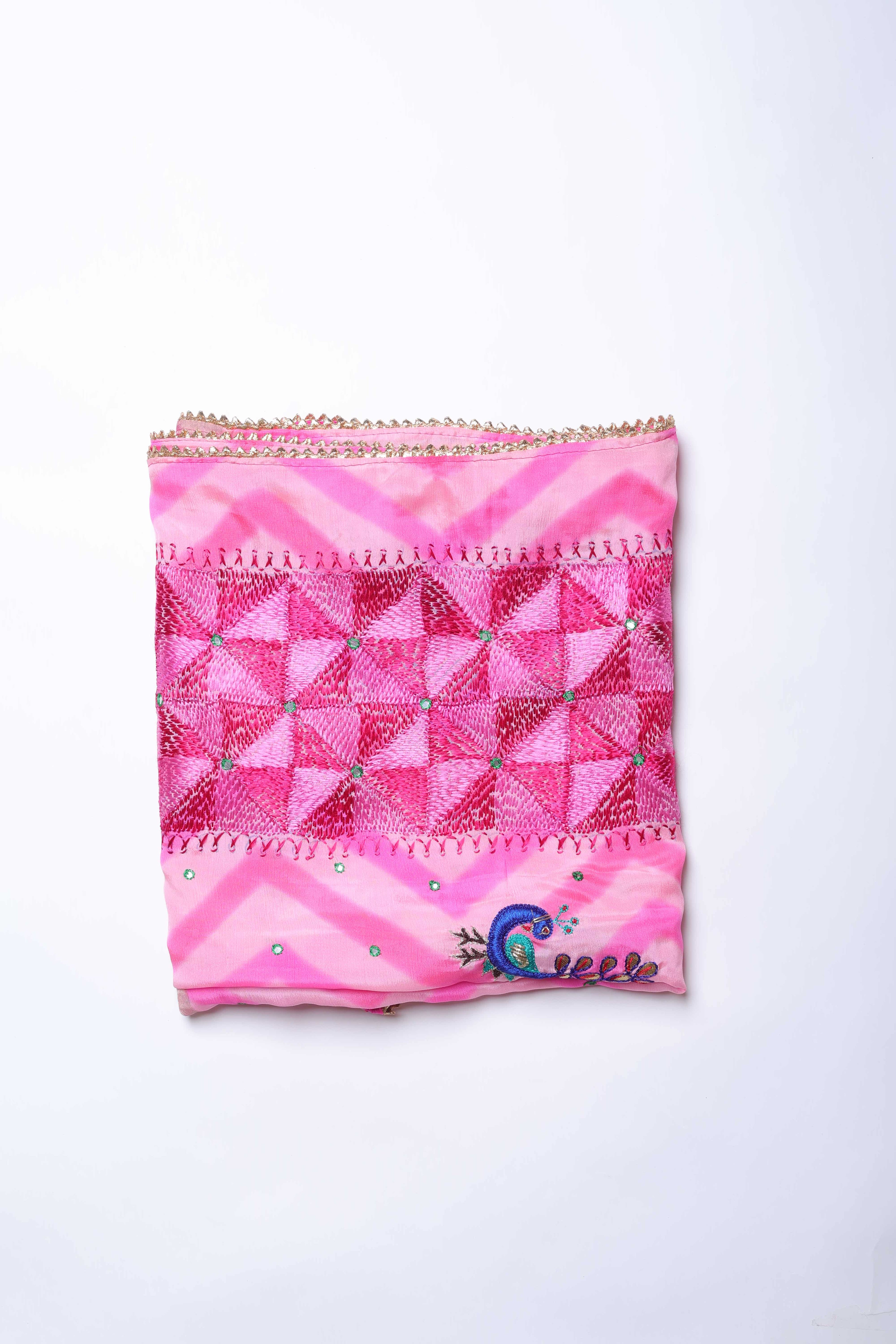 Fuchsia Pink Embroidered Dupatta