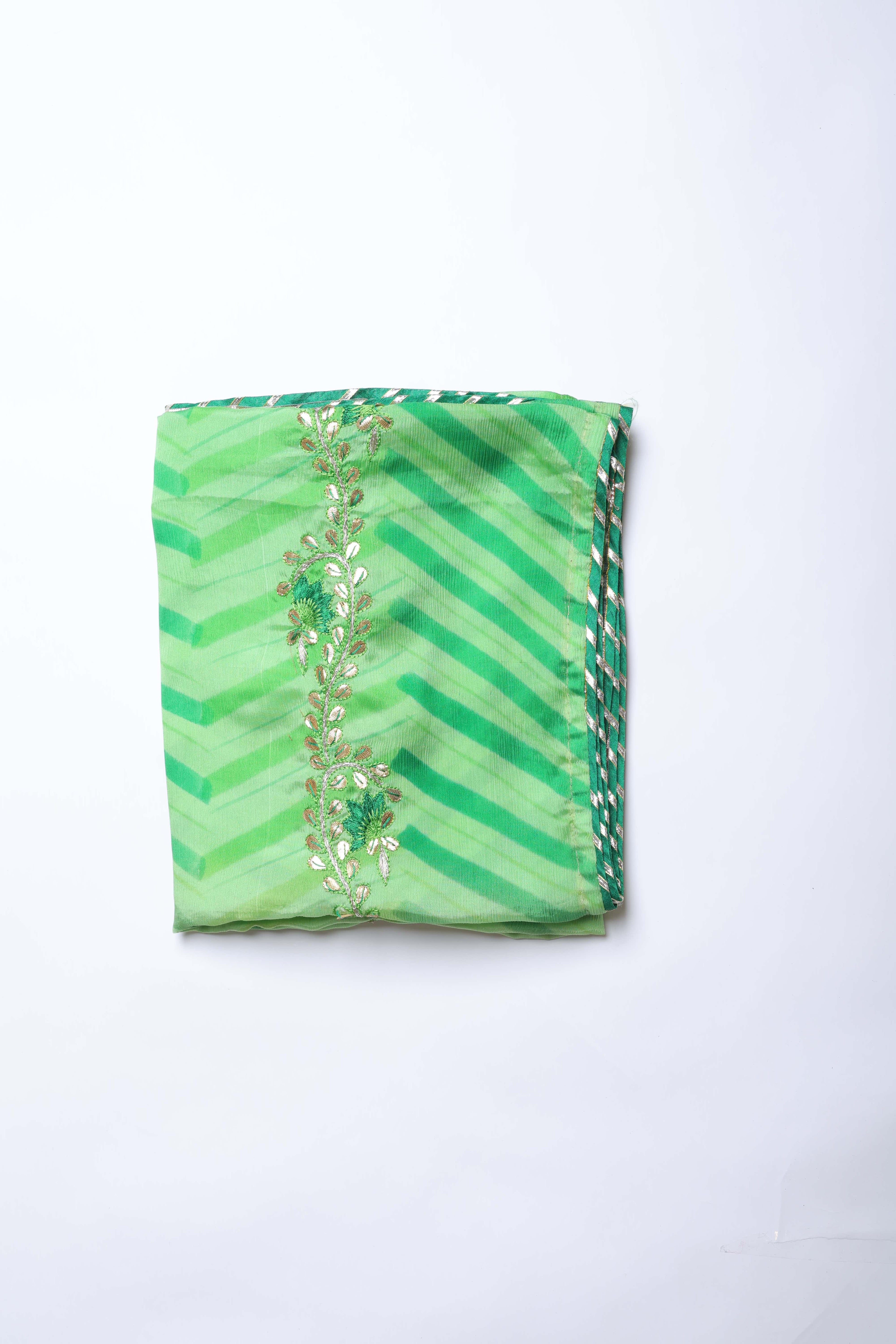 Lime Green Striped Embroidered Dupatta