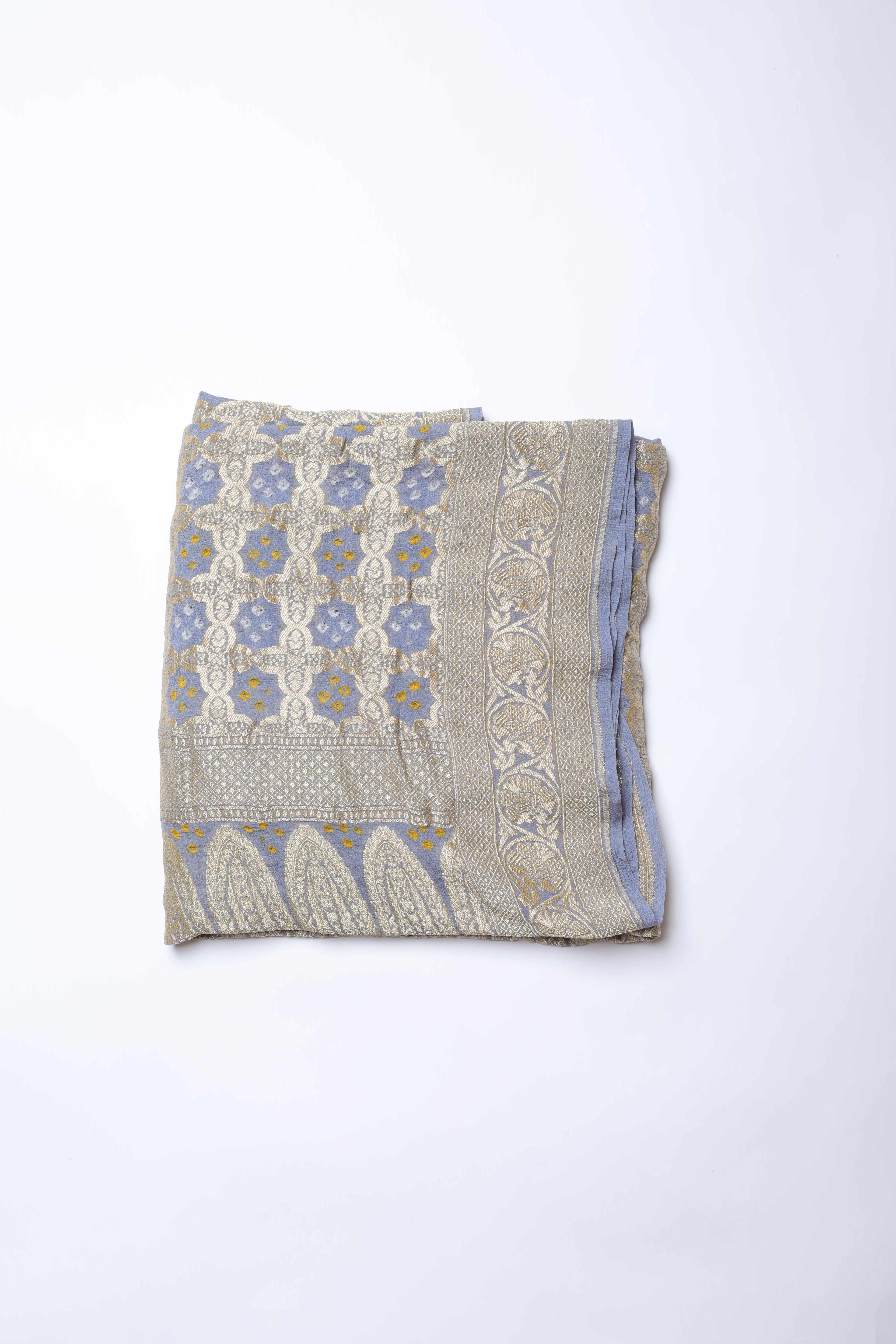 Beige and Blue Embroidered Dupatta