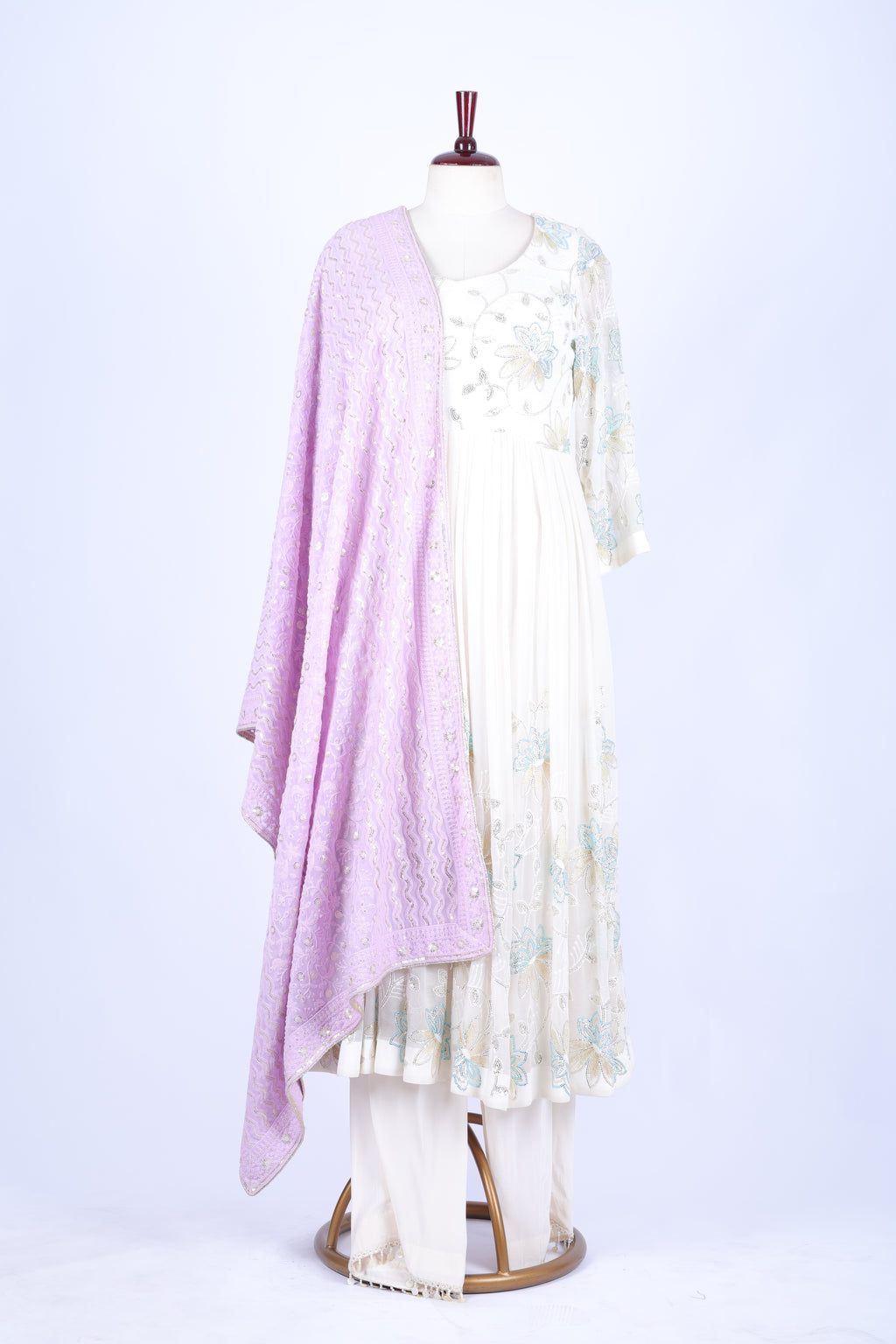 Lilac and Ivory Embroidered Dupatta