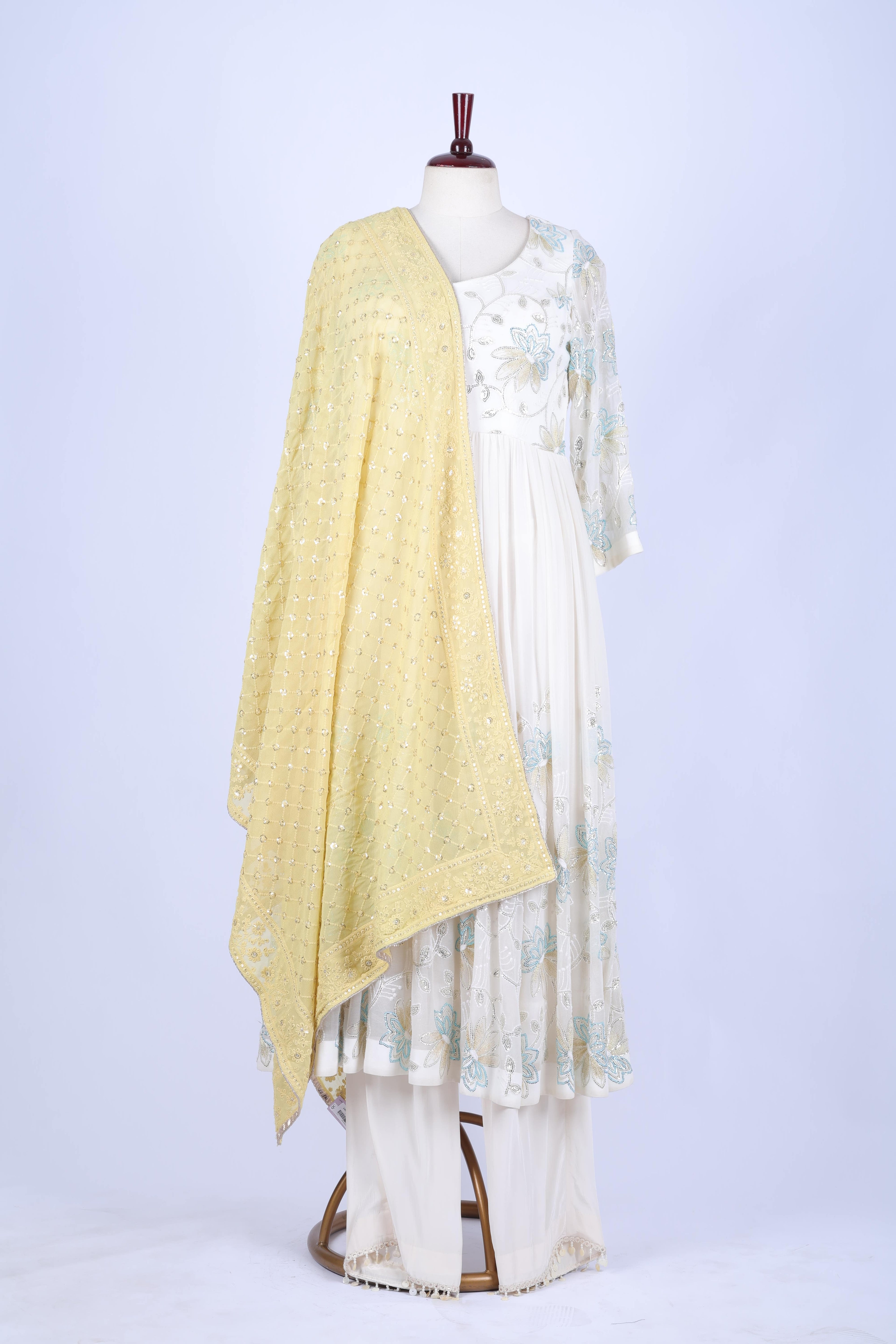 Ivory Floral Anarkali Set