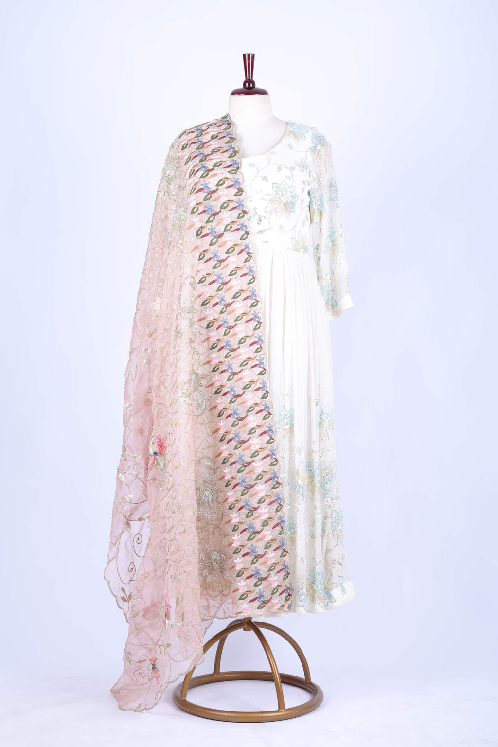 Ivory Embroidered Anarkali Set