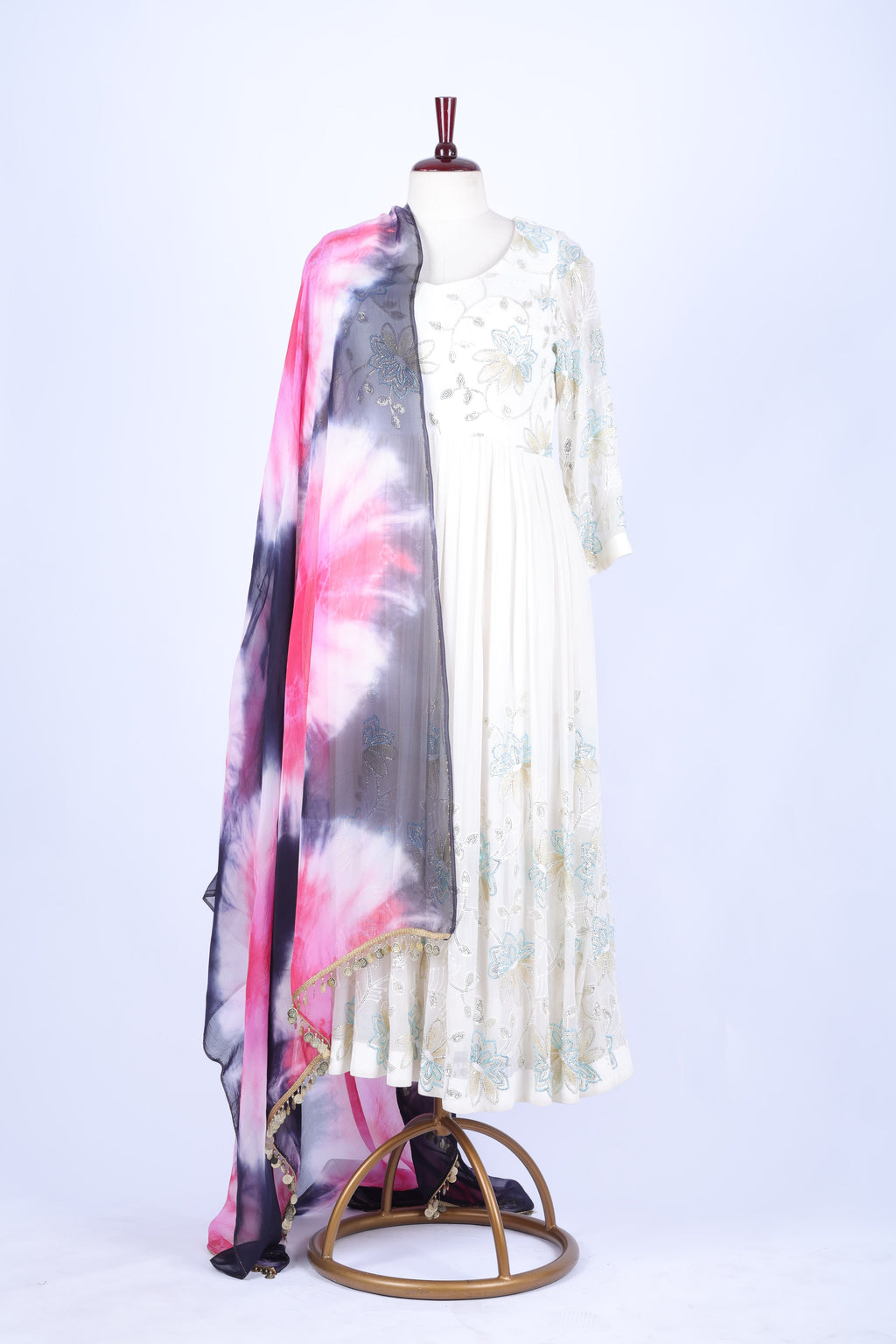 Pink and Grey Tie-Dye Dupatta
