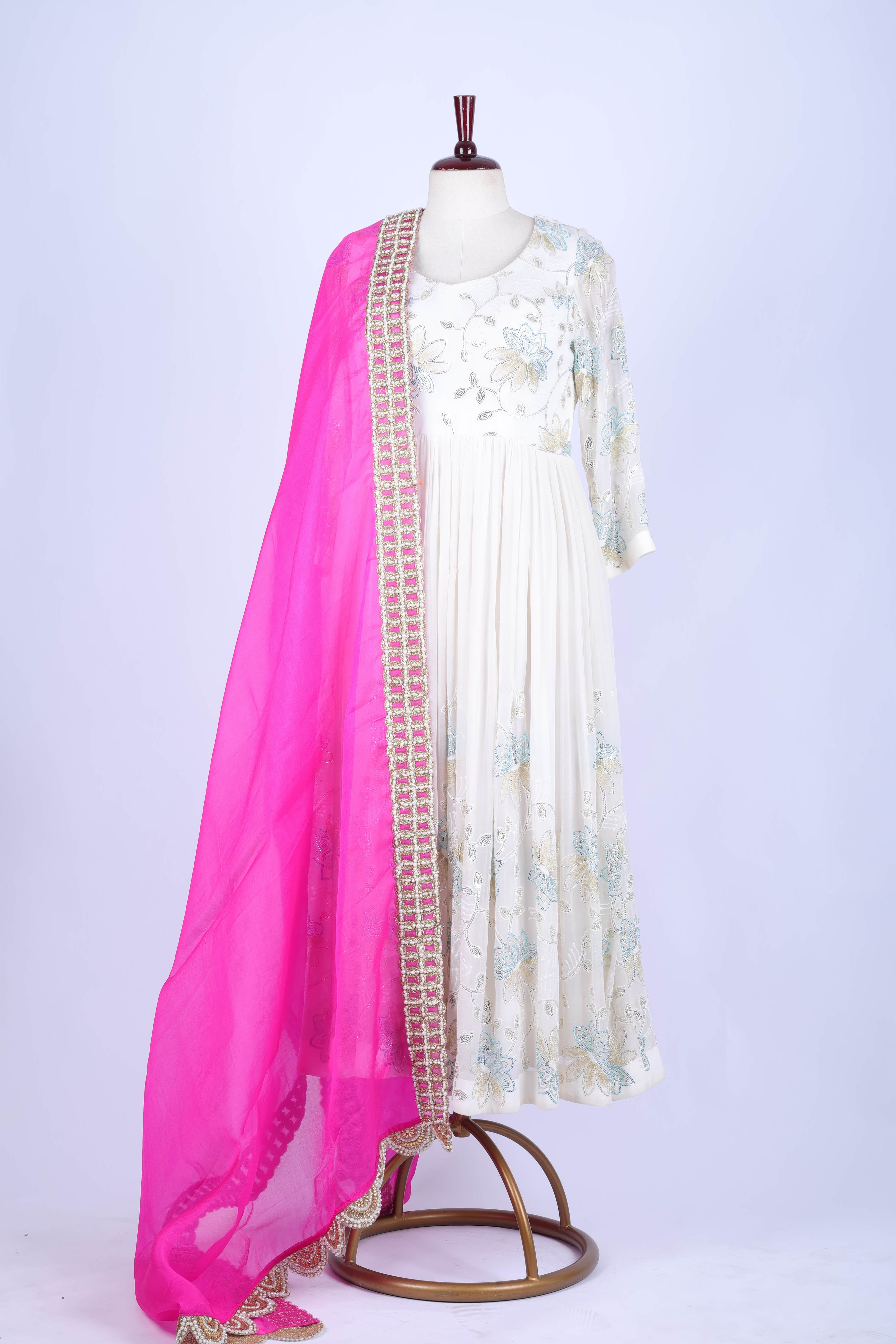 Fuchsia Pink Embroidered Dupatta