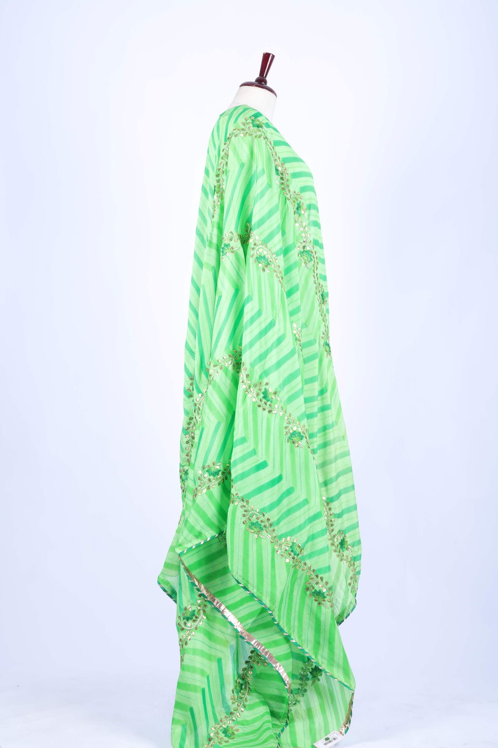 Lime Green Striped Embroidered Dupatta