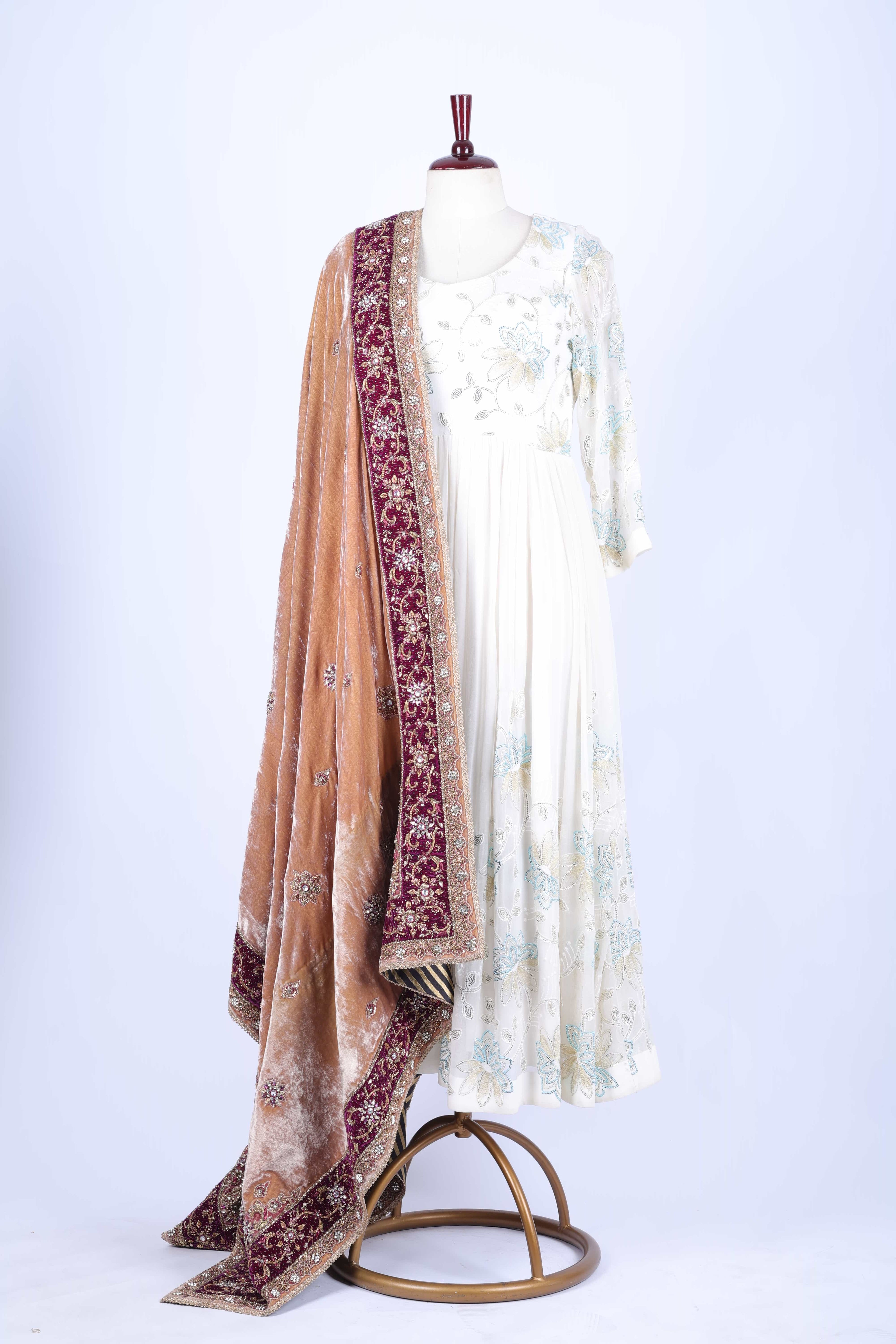 Caramel Velvet Embroidered Dupatta