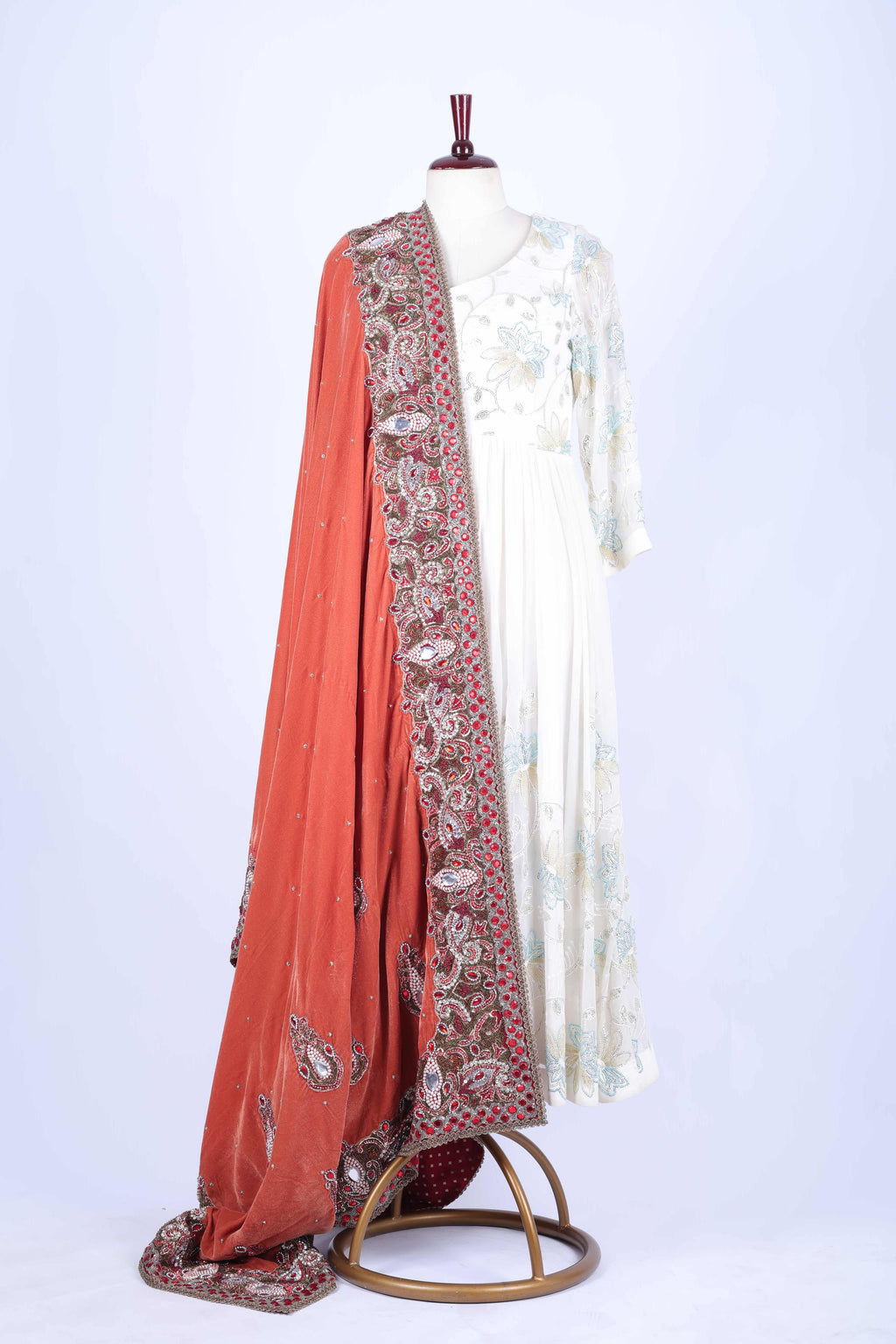 Rust Embroidered Dupatta