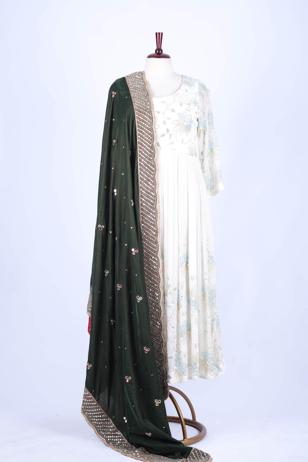 Emerald Green Embroidered Dupatta