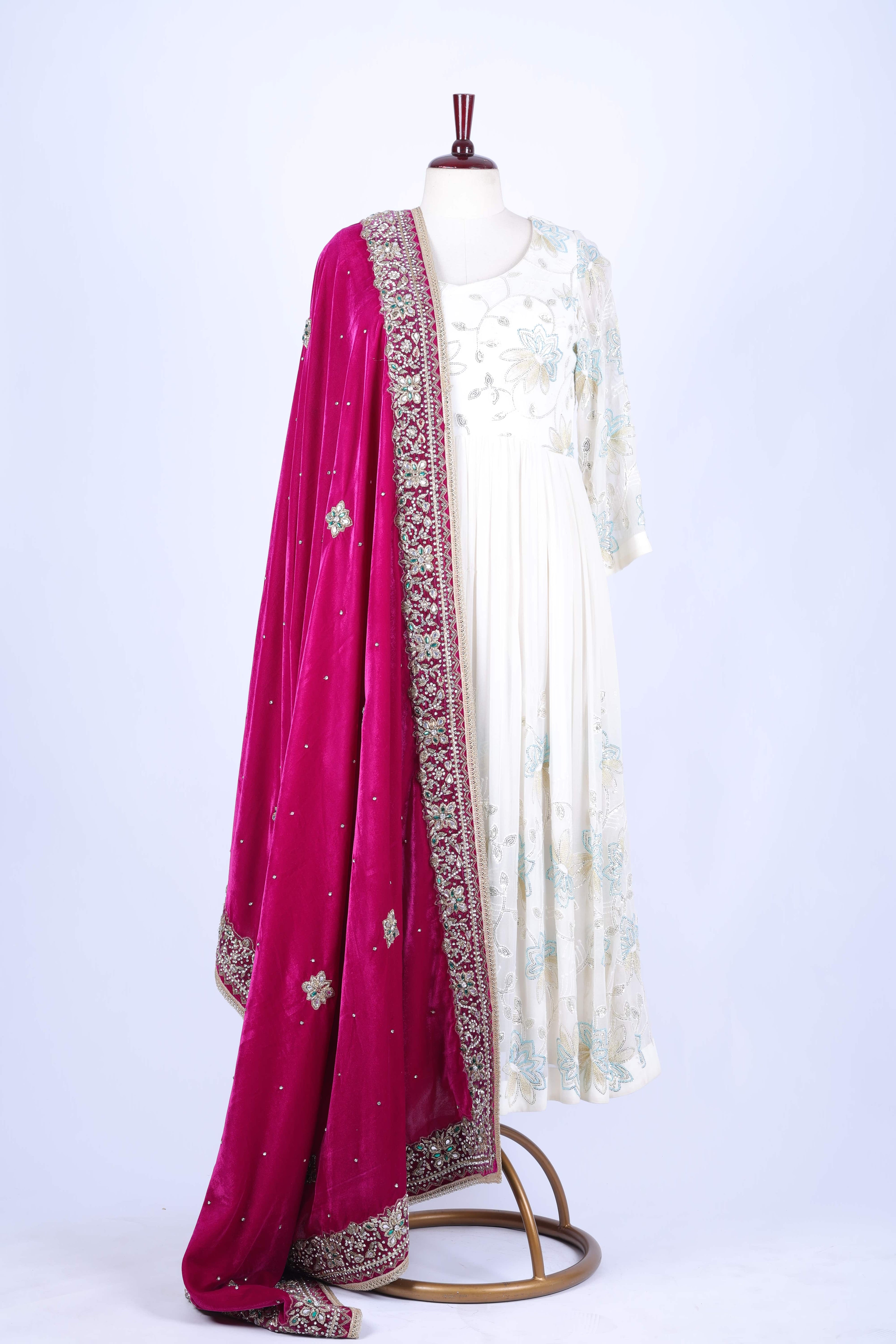 Magenta Embroidered Dupatta