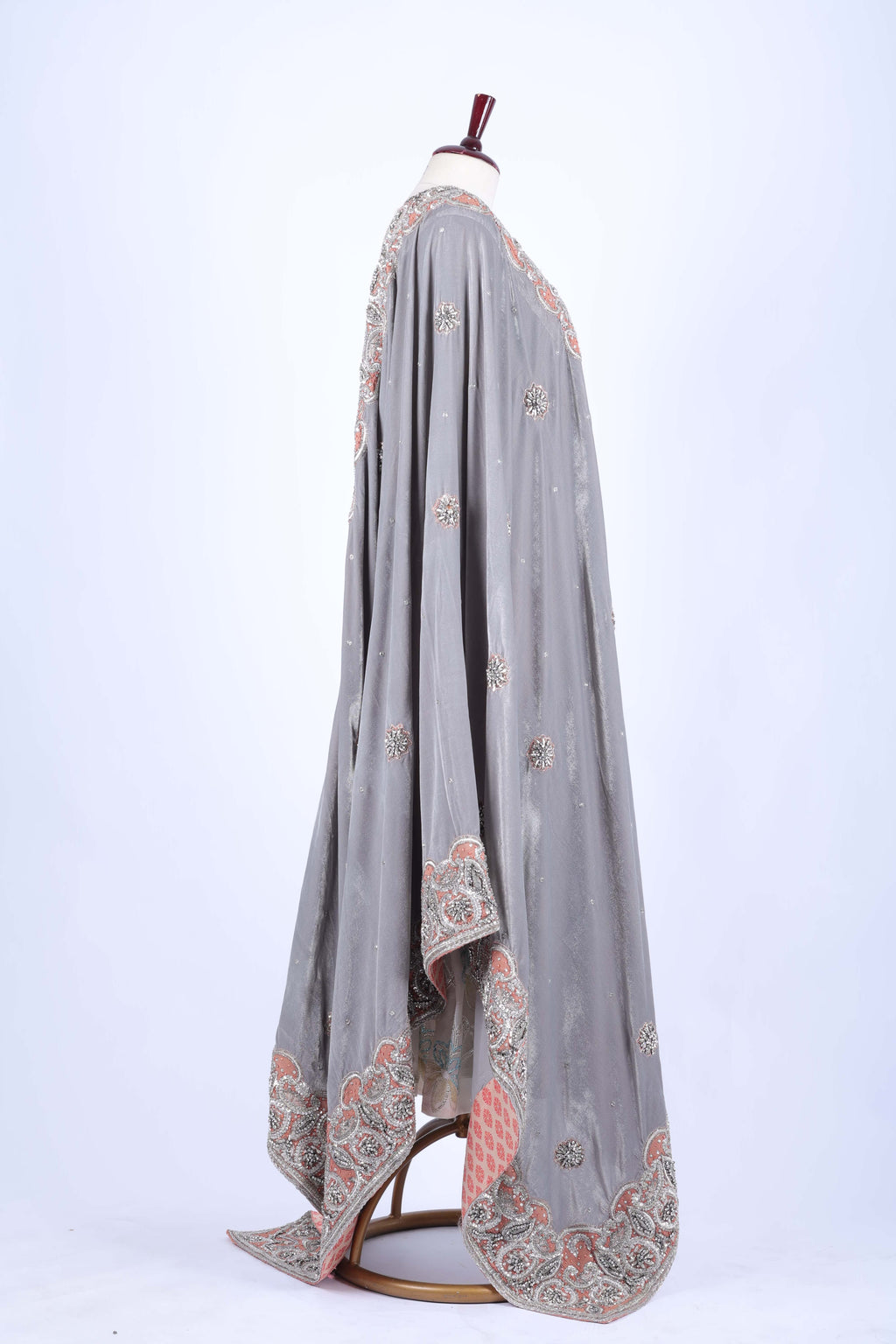 Smoky Grey Velvet Embroidered Dupatta