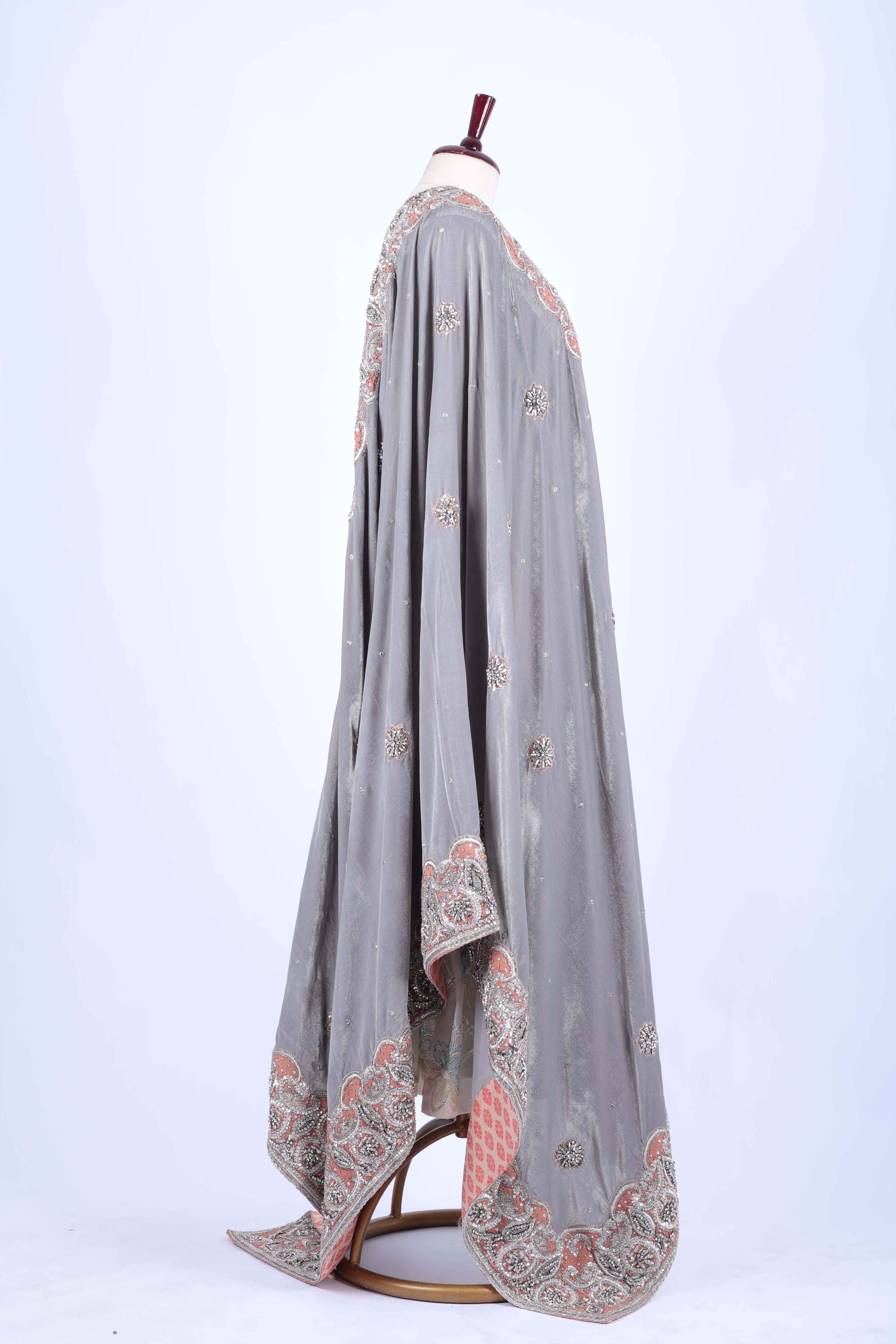 Smoky Grey Velvet Embroidered Dupatta