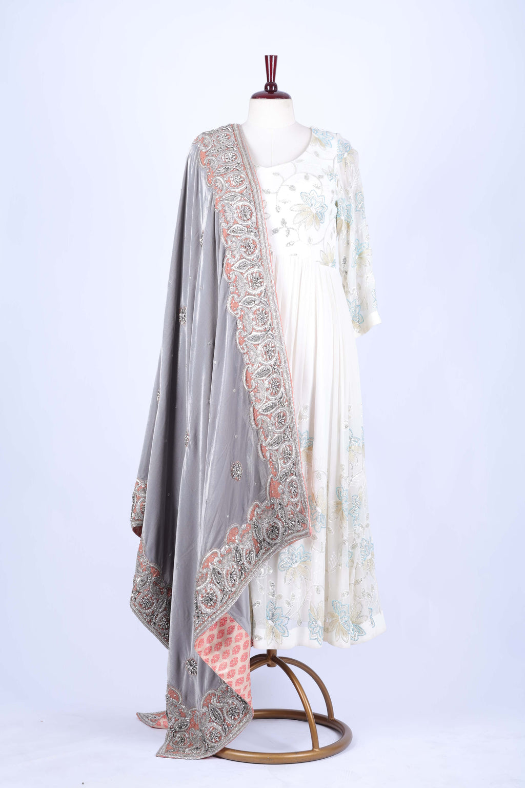Smoky Grey Velvet Embroidered Dupatta