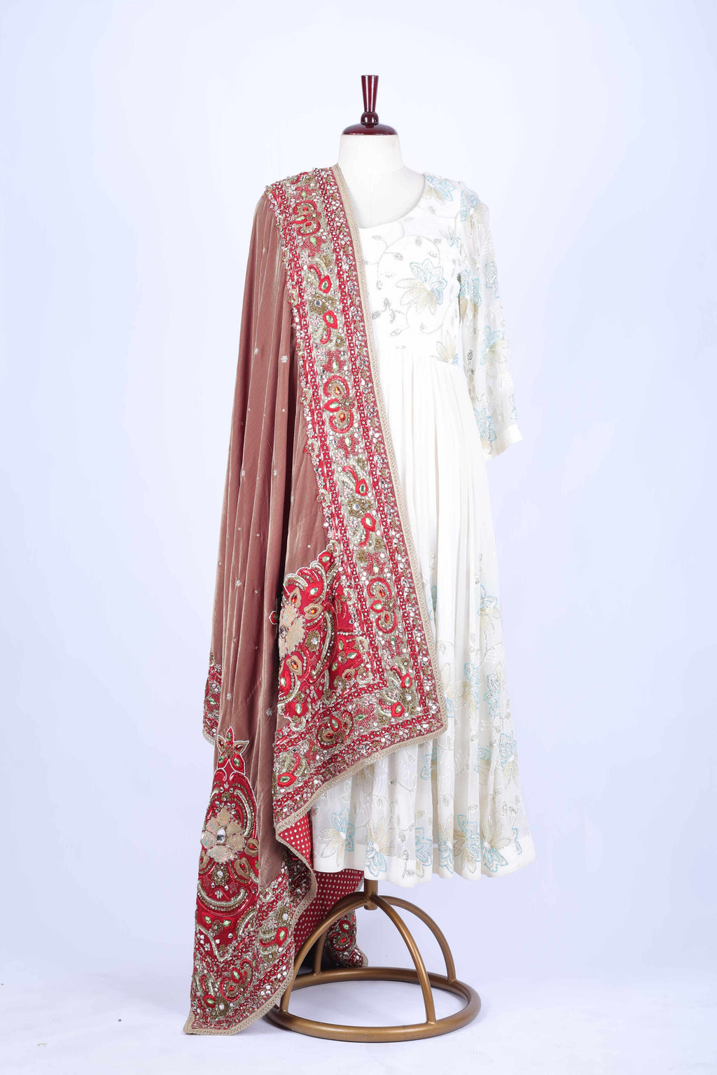 Rosewood Velvet Embroidered Dupatta