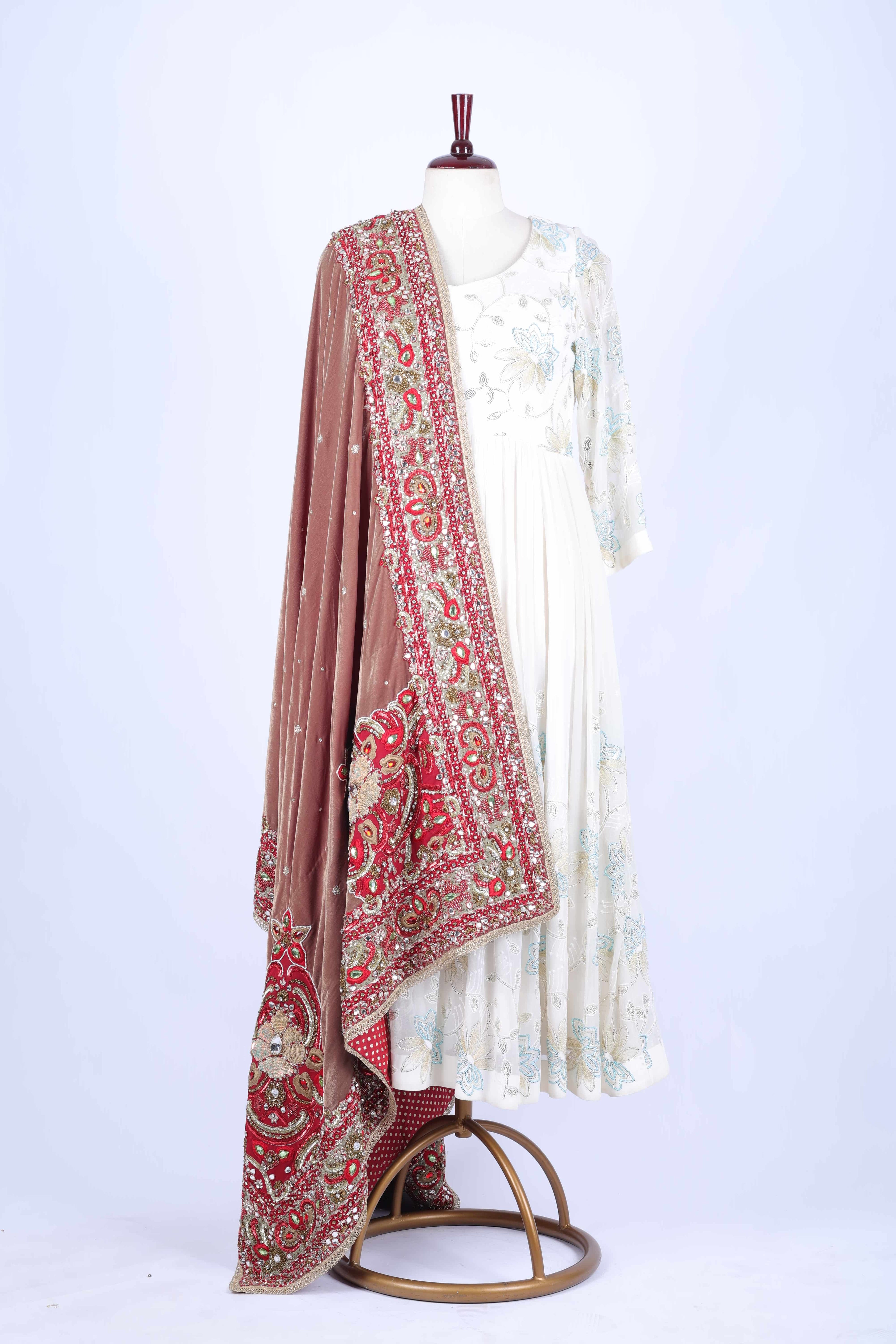 Rosewood Velvet Embroidered Dupatta