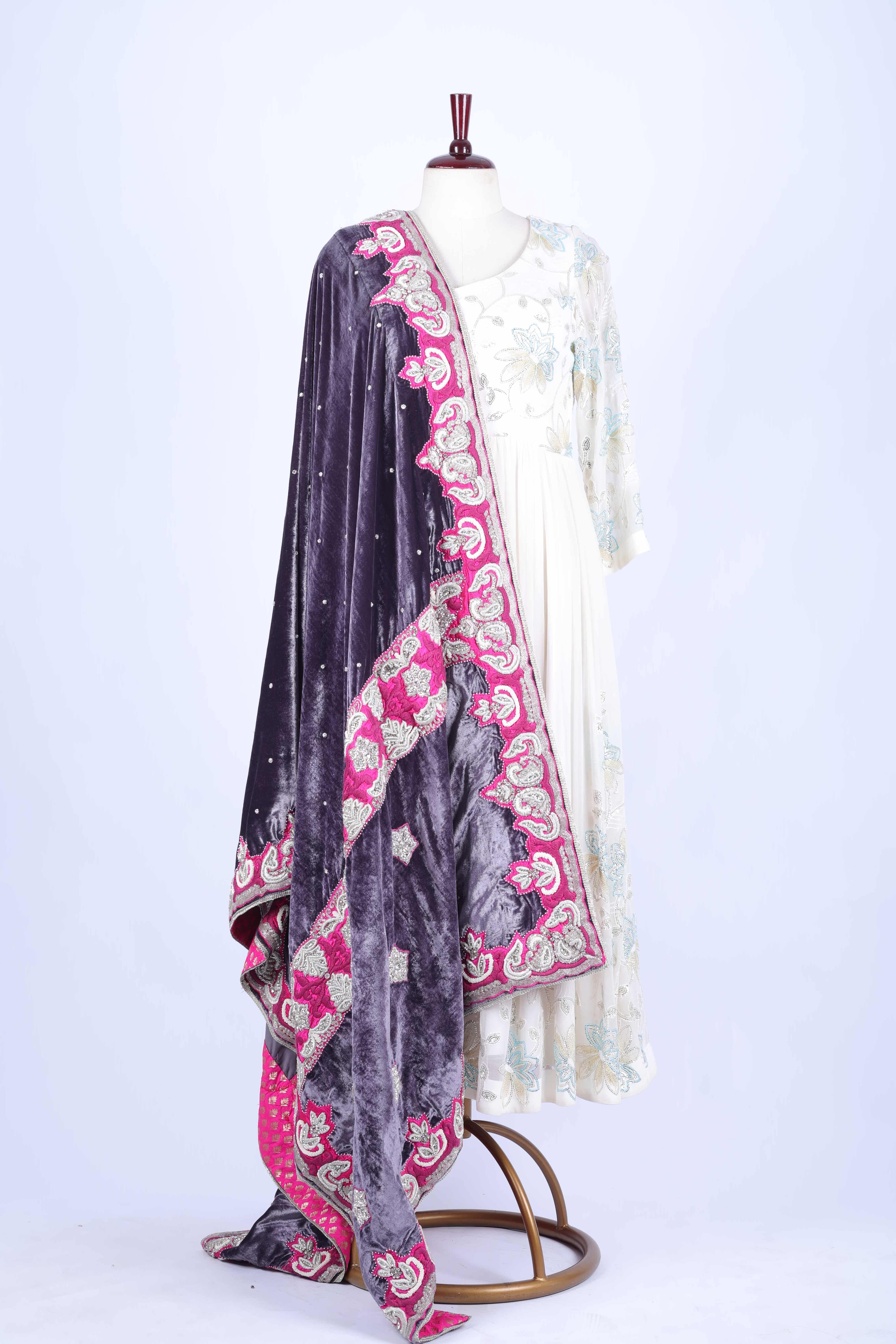 Charcoal Velvet Embroidered Dupatta