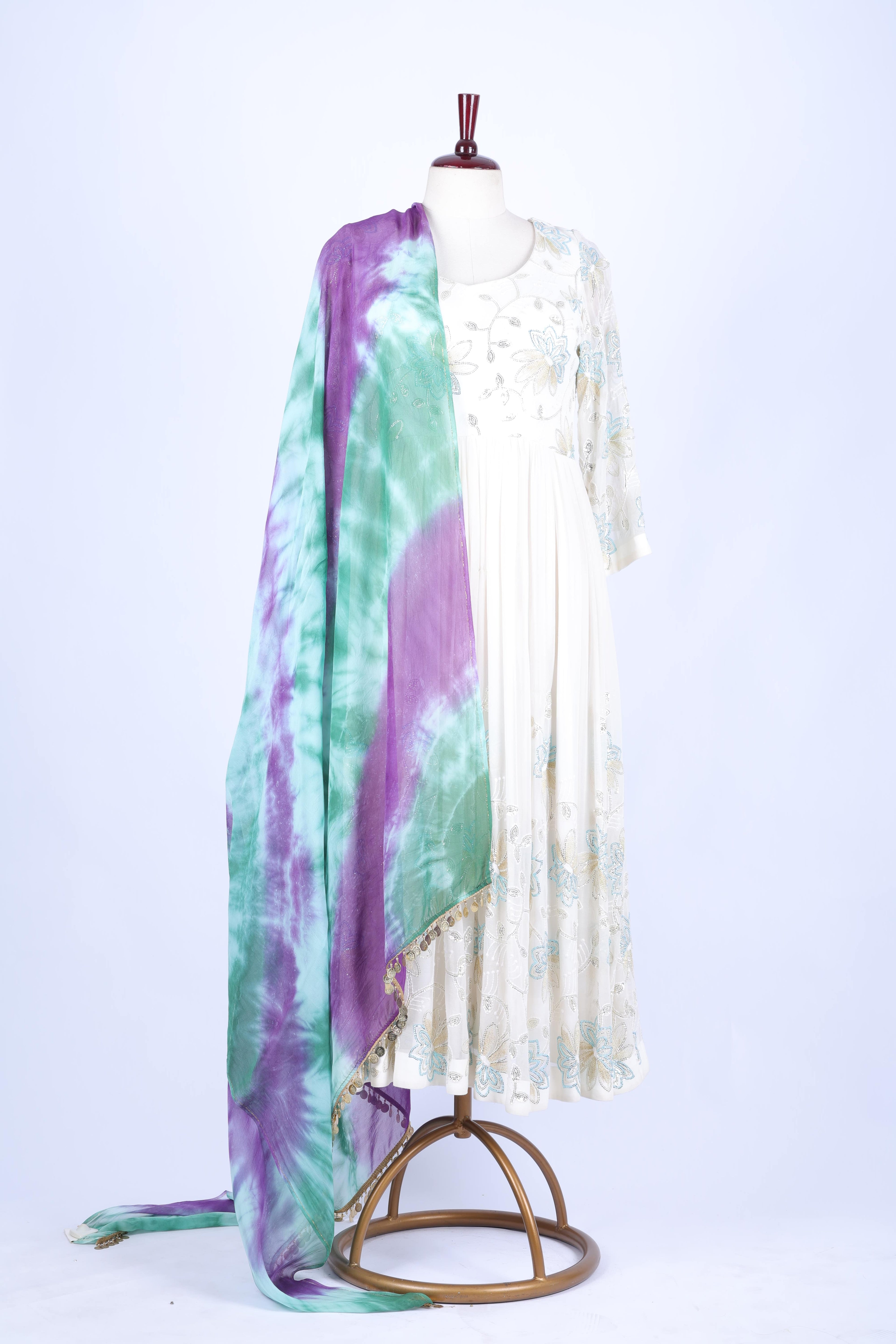 Lavender and Aqua Tie-Dye Dupatta