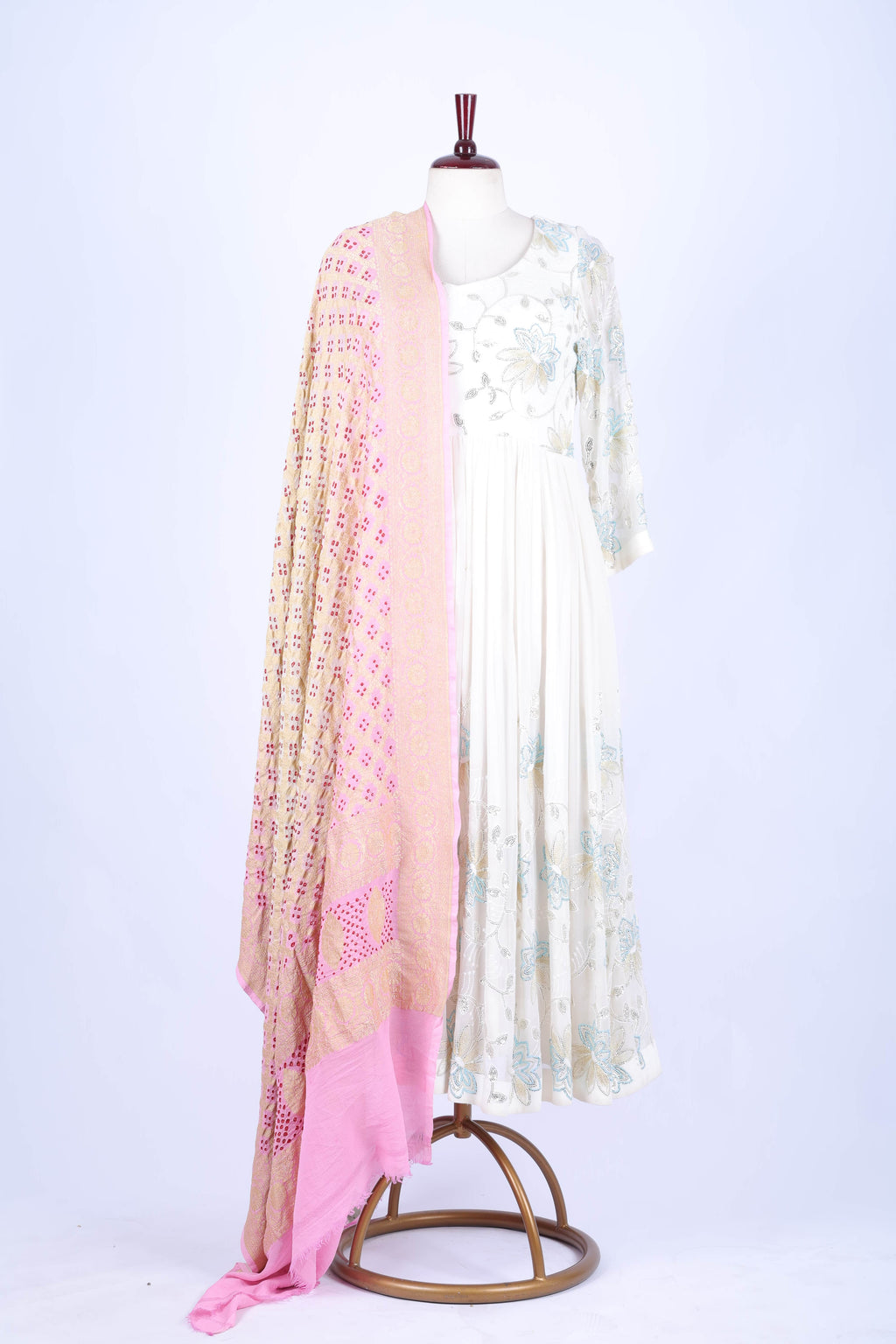 Blush Pink and Gold Embroidered Dupatta