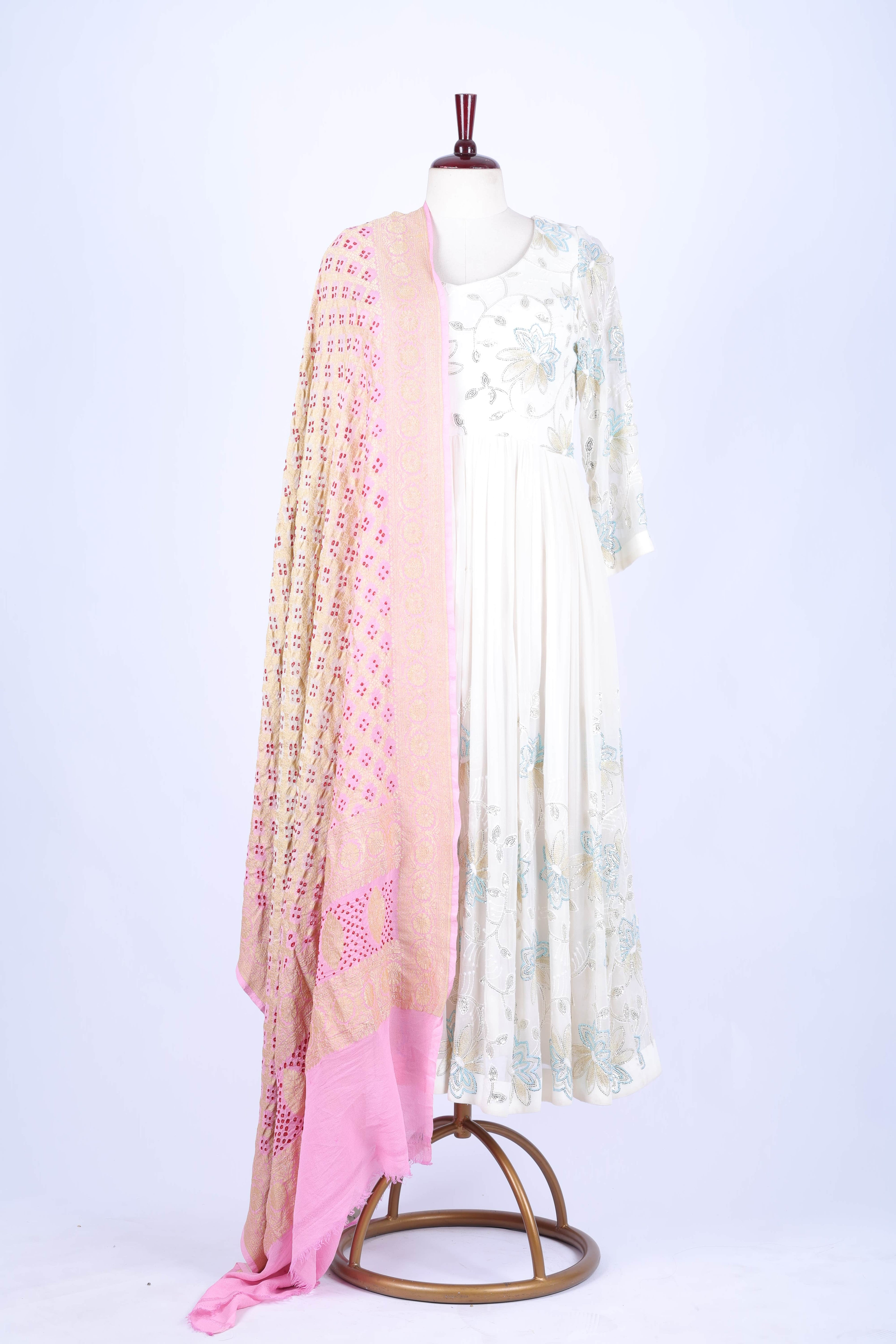 Blush Pink and Gold Embroidered Dupatta