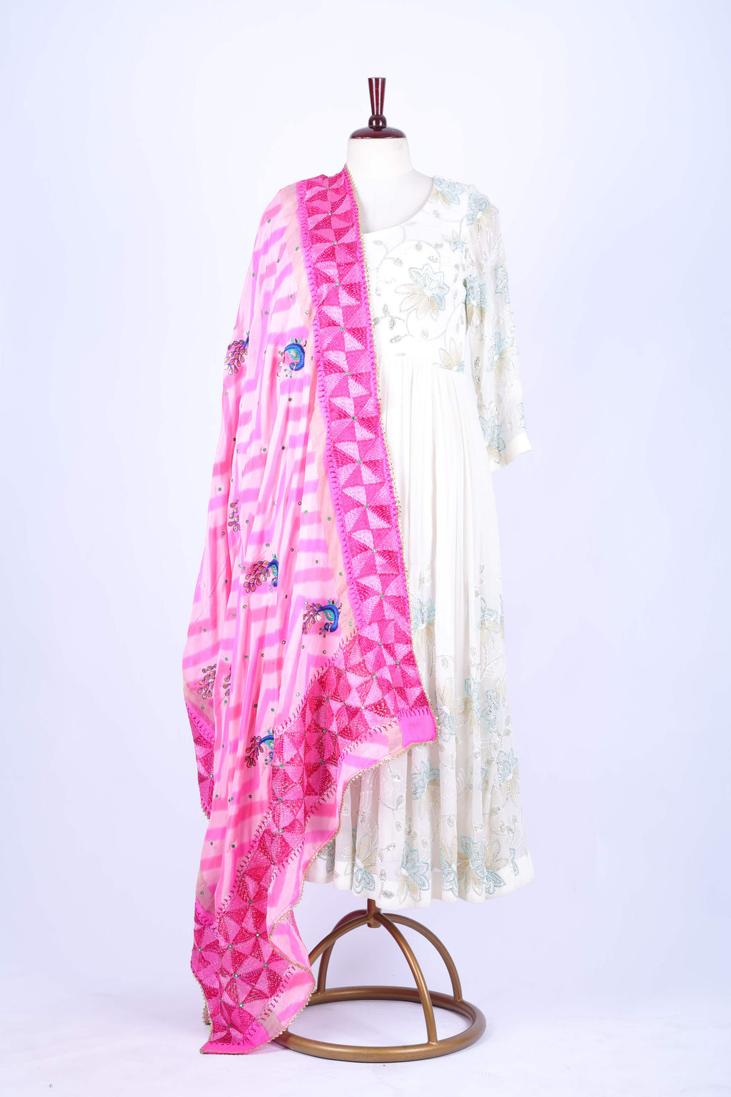 Fuchsia Pink Embroidered Dupatta