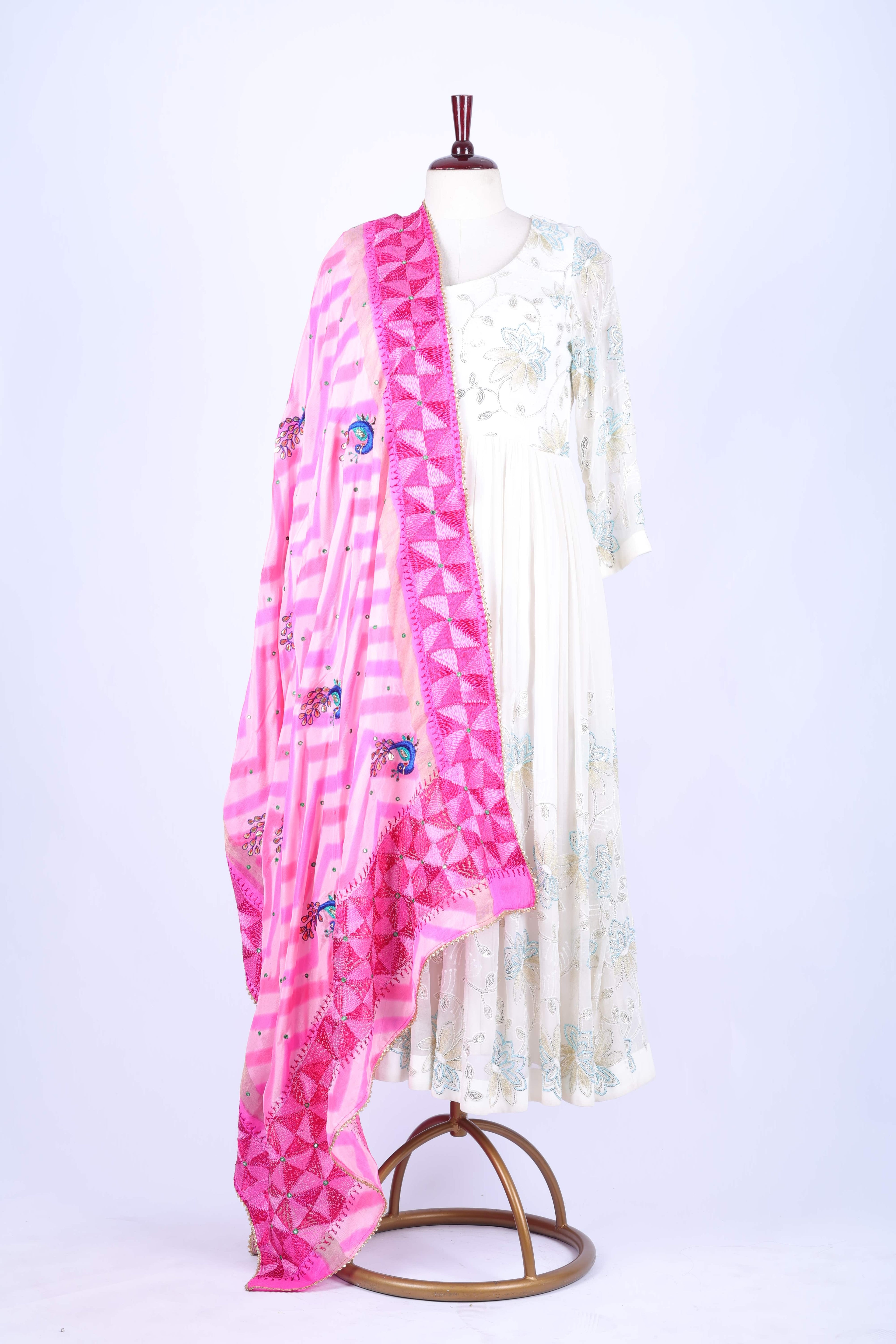 Fuchsia Pink Embroidered Dupatta