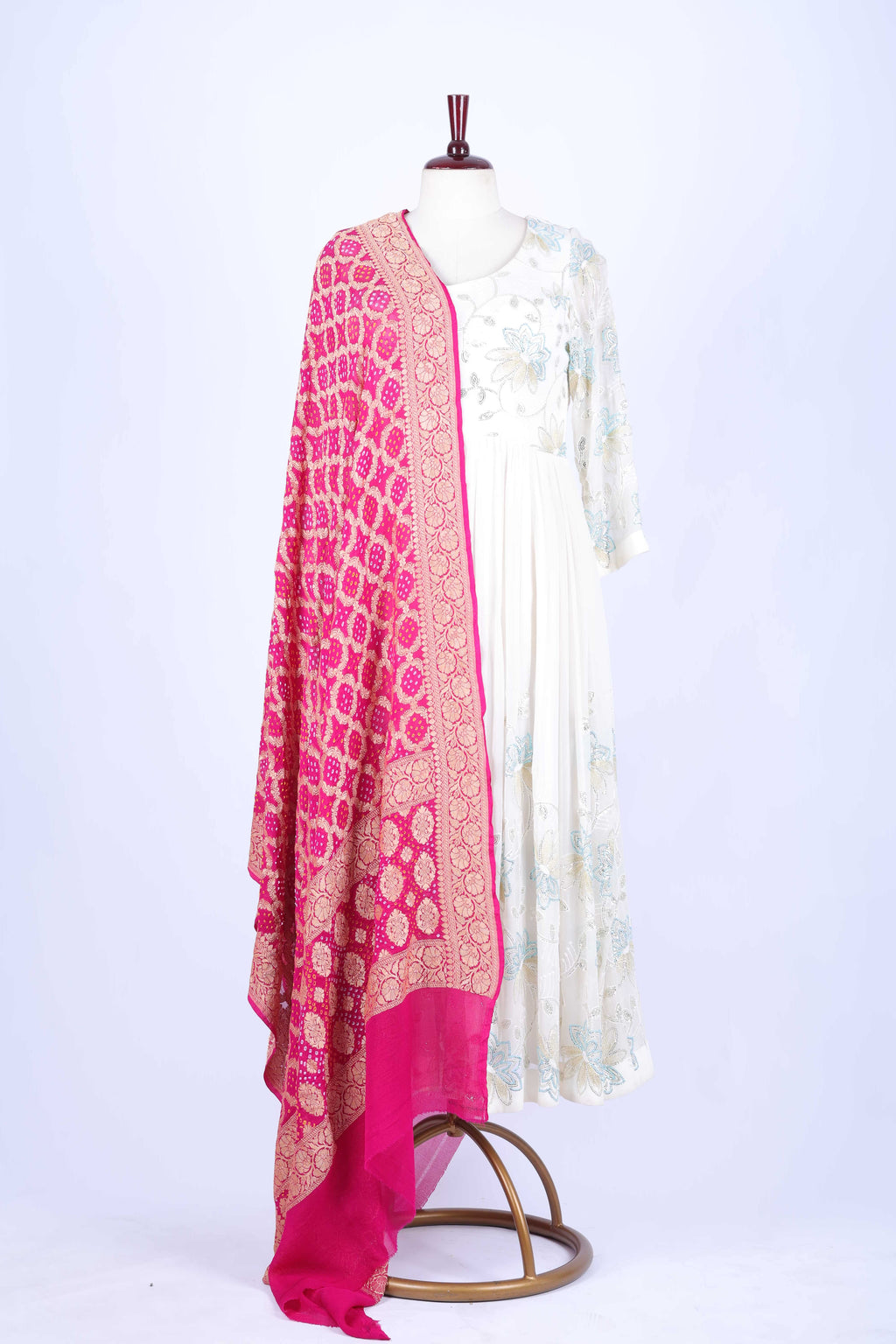 Magenta and Beige Banarasi Dupatta
